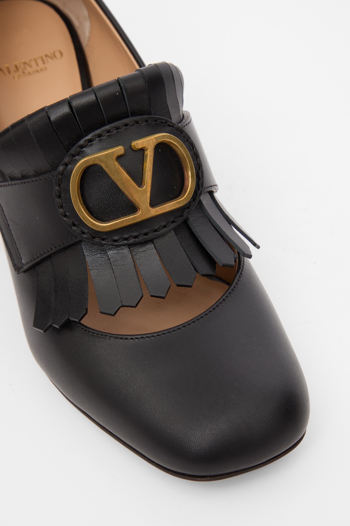 Valentino Garavani Vlogo Signature Fringed Calfskin Pumps 55mm Woman Black 40 In Black