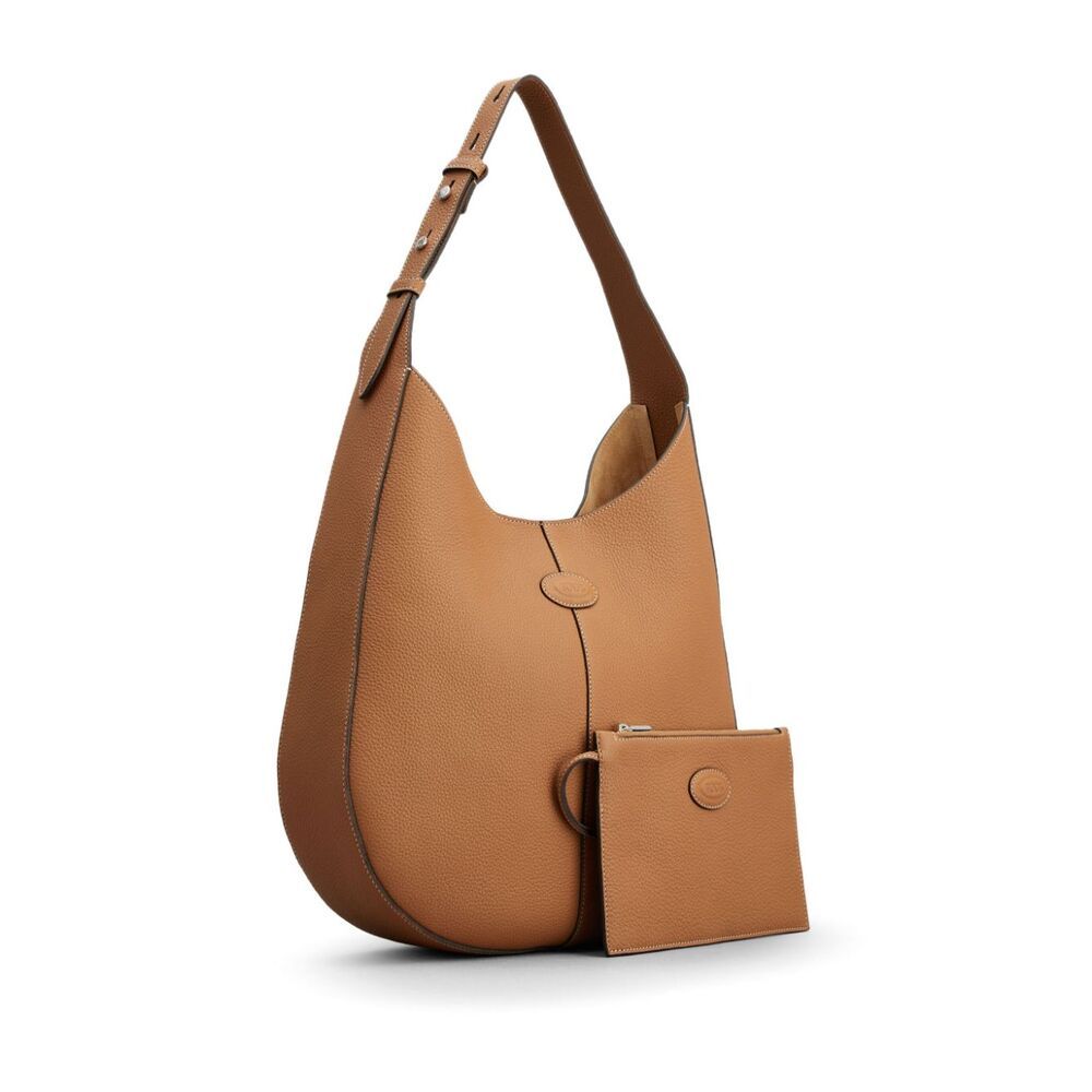 Tod's Leather Shoulder Bag With Frontal Logo Patch In Brown