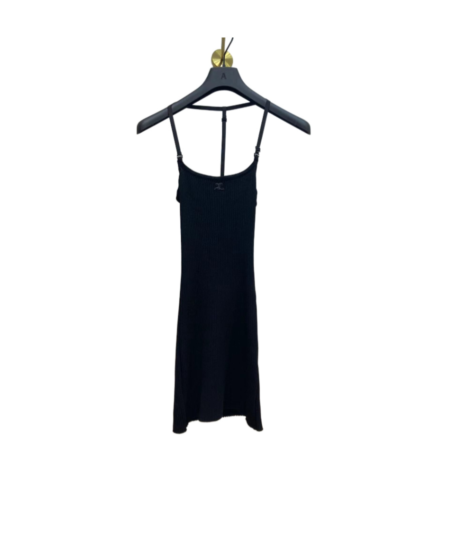 Courrèges Logo Thin Shoulder Strap Dress In Black