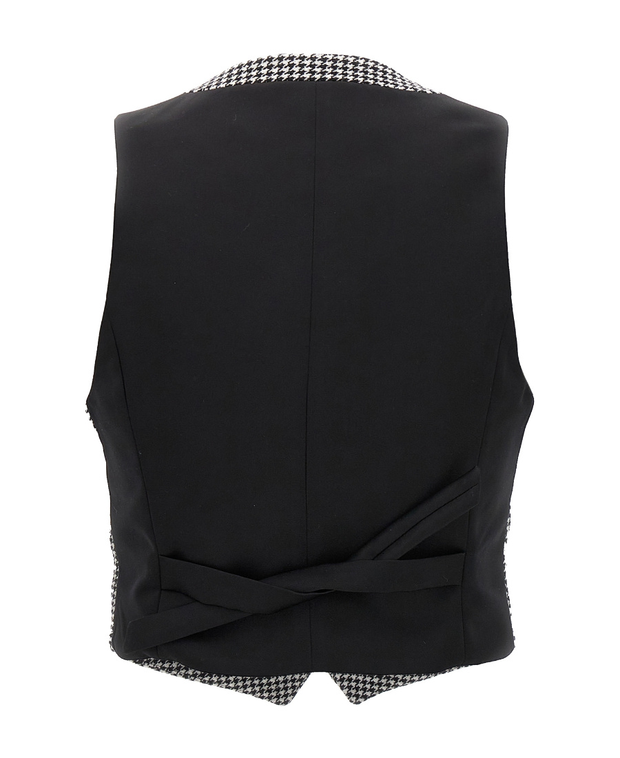 Alexandre Vauthier Houndstooth Pattern V-neck Sleeveless Waistcoat With Adjustable Back Strap In Black