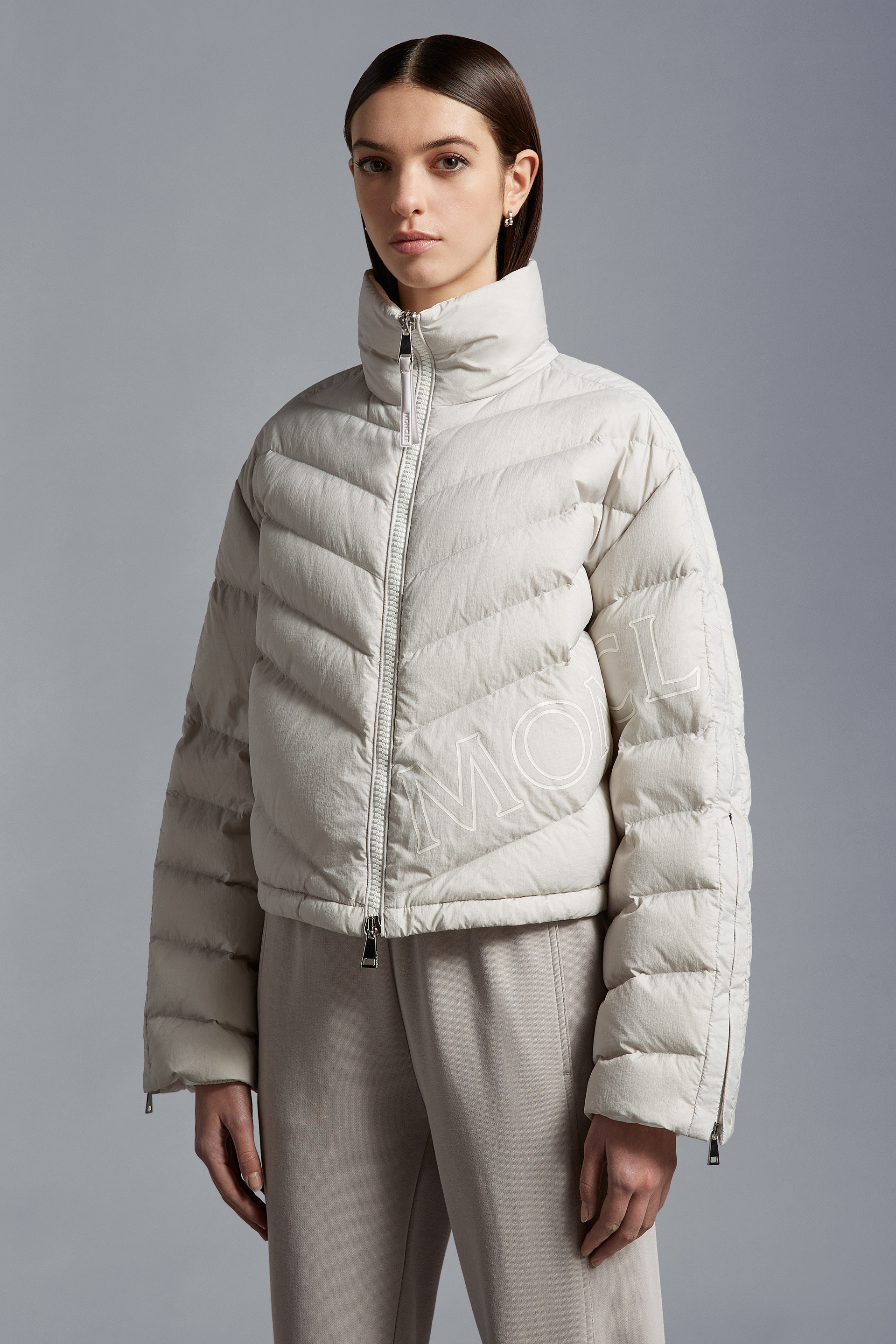 Moncler Zip-up Padded Jacket In Gray