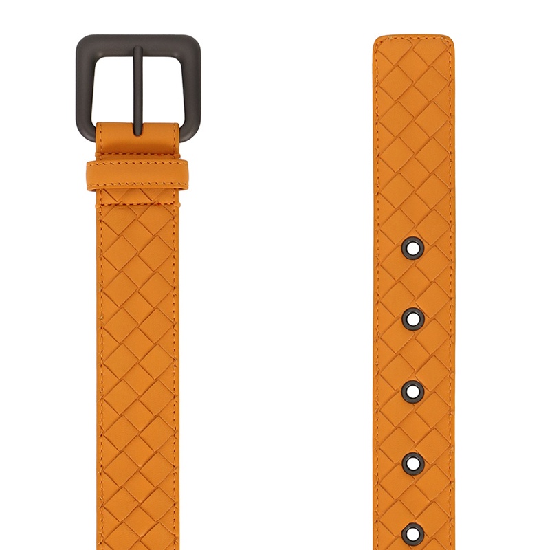 Bottega Veneta Knit Buckle Ring Hole Eye Belt In Orange