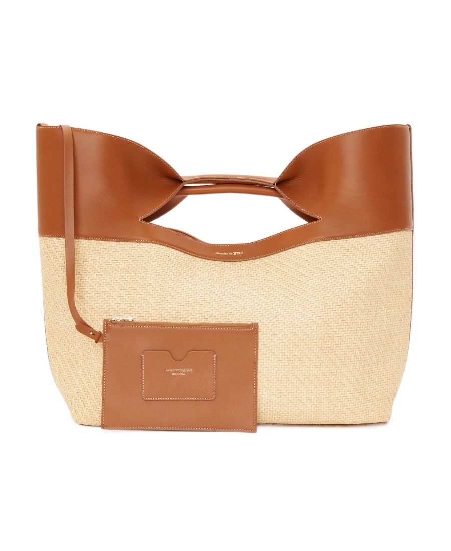 Alexander Mcqueen The Bow Straw-woven Tote Bag In Nude