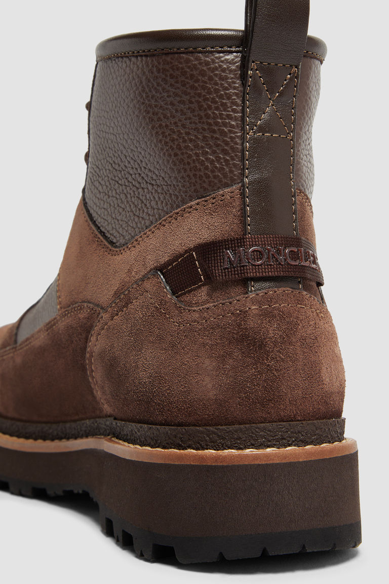 Moncler Bottes En Daim Et Cuir Peka Camp In Brown