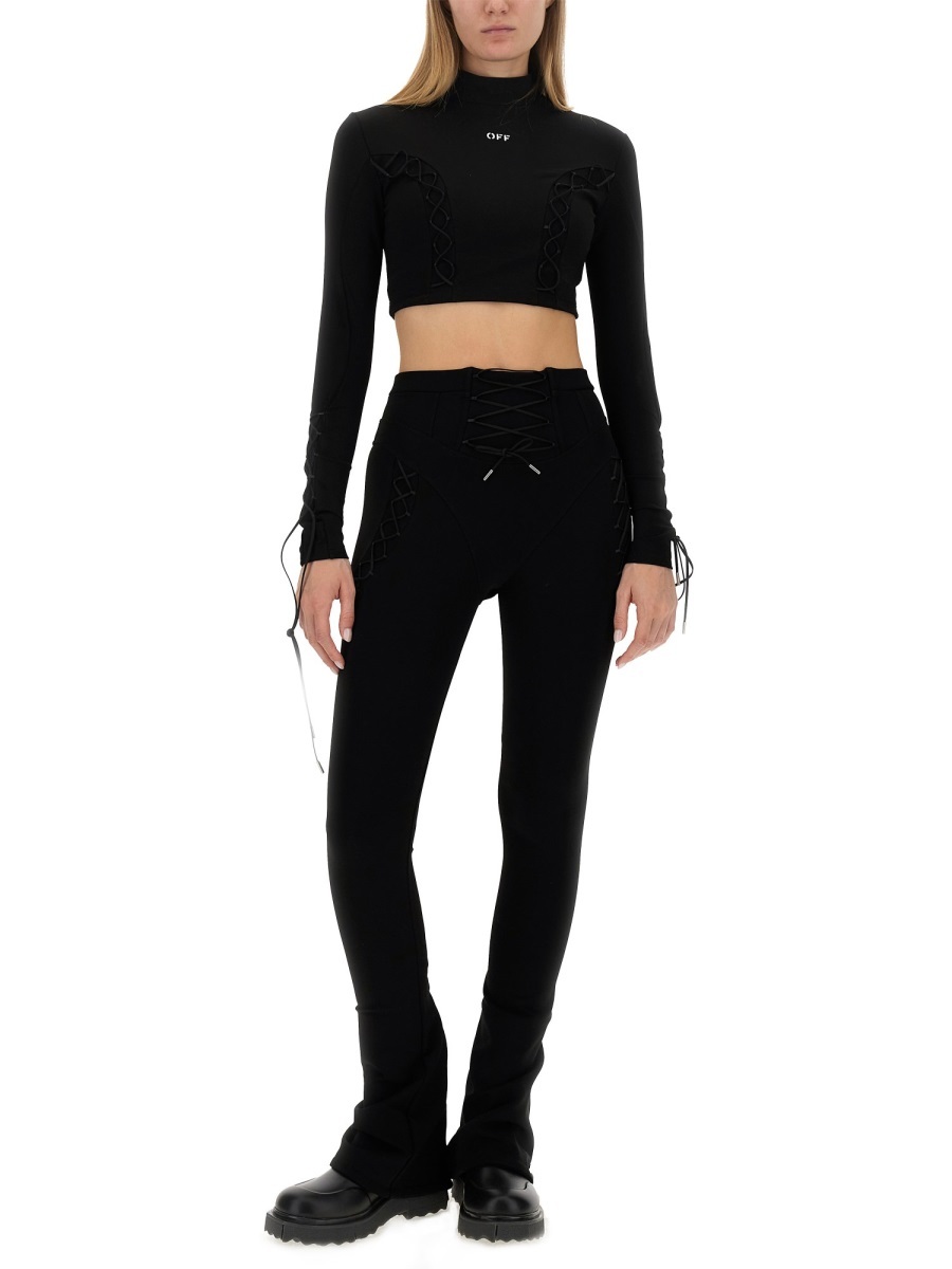 Off-white Logo-print Lace-up Leggings In Black