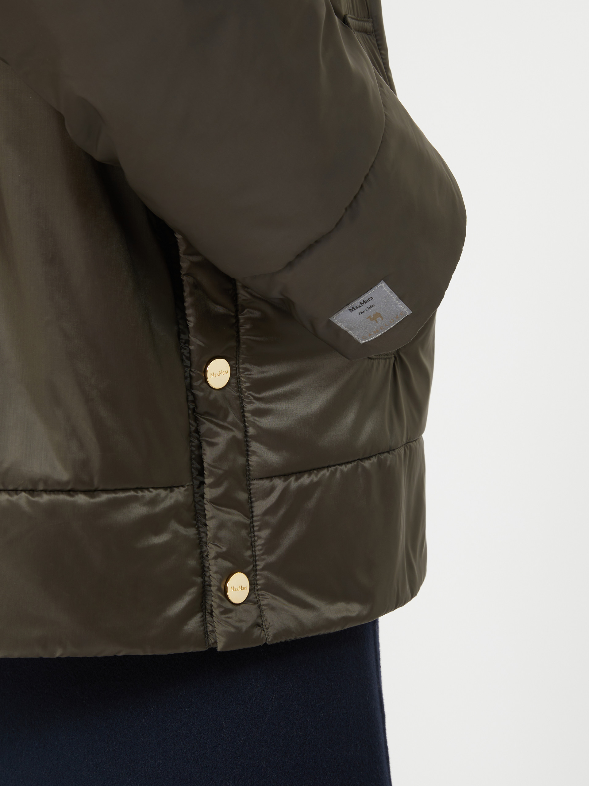 Max Mara Padded, Hooded Jacket In Water-repellent Canvas In Green