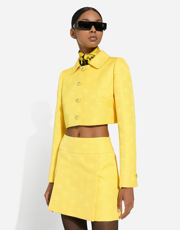 Dolce & Gabbana Monogram-jacquard Button-down Cropped Jacket In Yellow