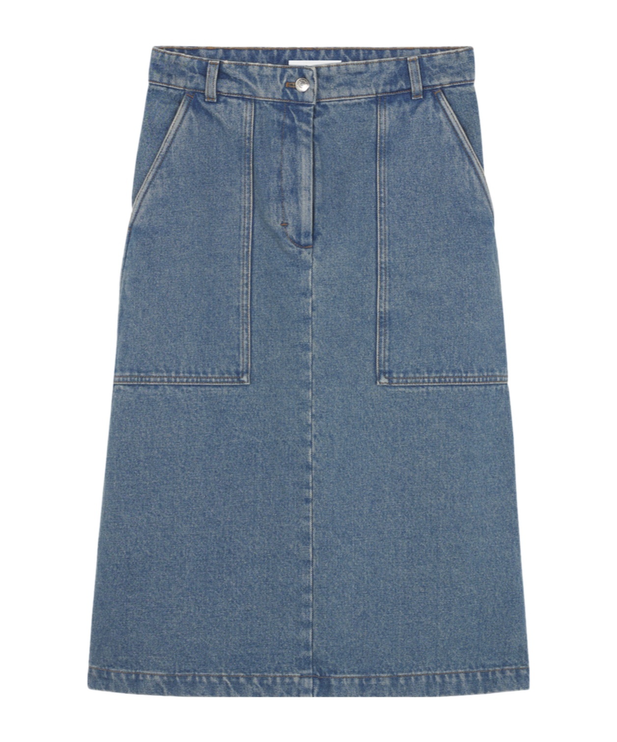 MAISON KITSUNÉ LOGO-EMBROIDERED DENIM MIDI SKIRT