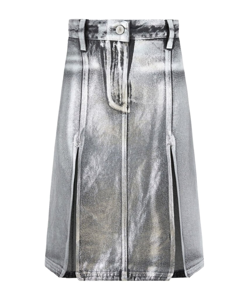 Shop Attico The Side Slit Coated Denim Midi Skirt In Gray