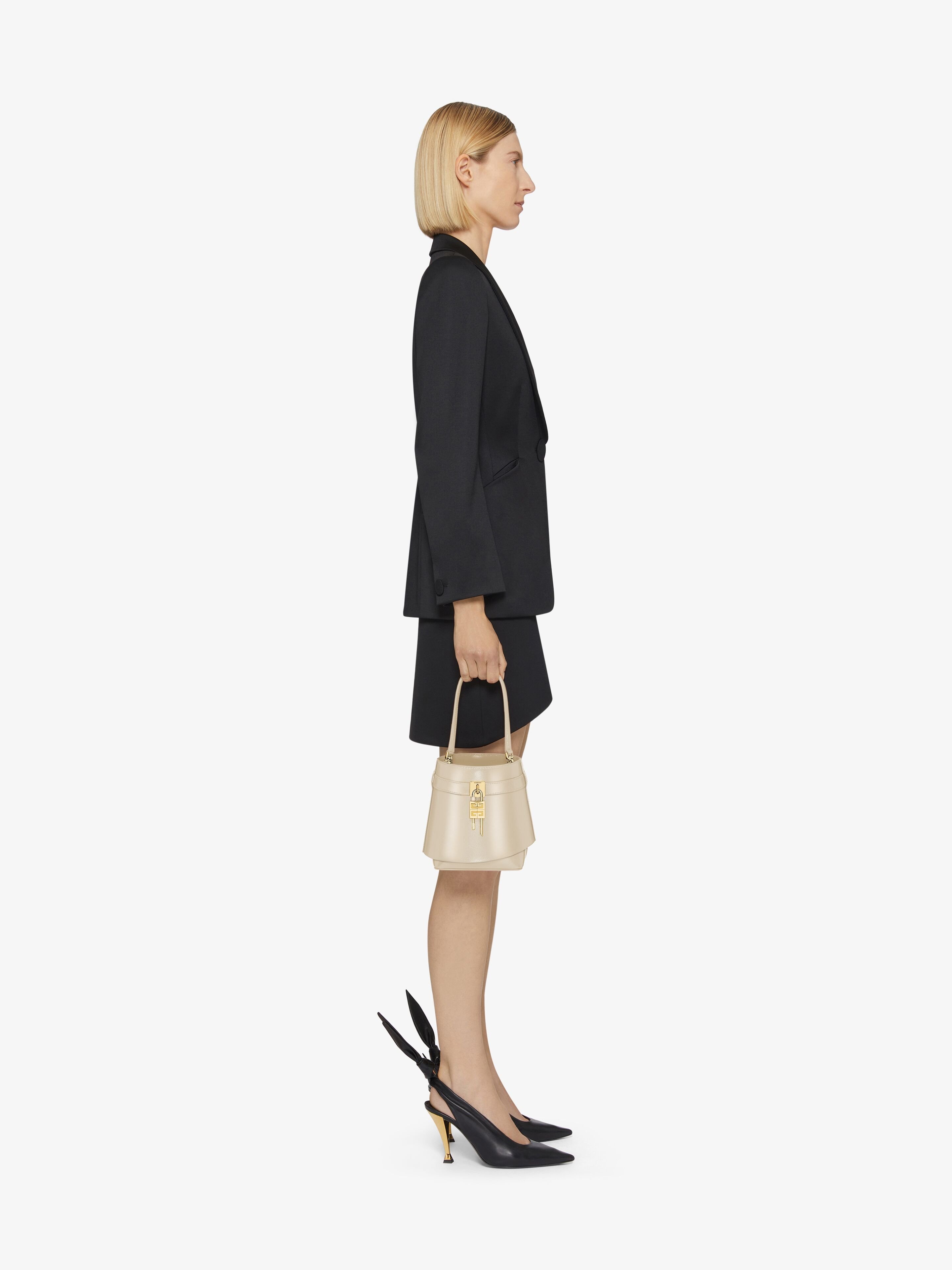 Givenchy Medium Shark Lock Leather Bucket Bag In Nude