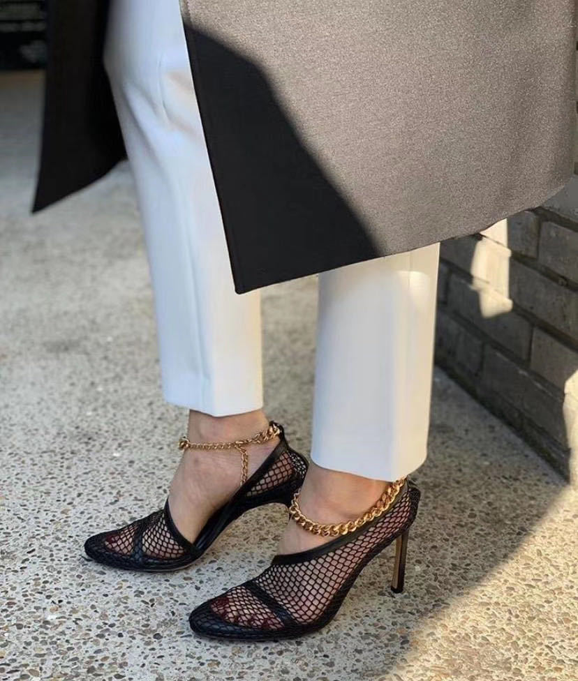 Shop Bottega Veneta Chain-trimmed 100mm Mesh Sandals In Black