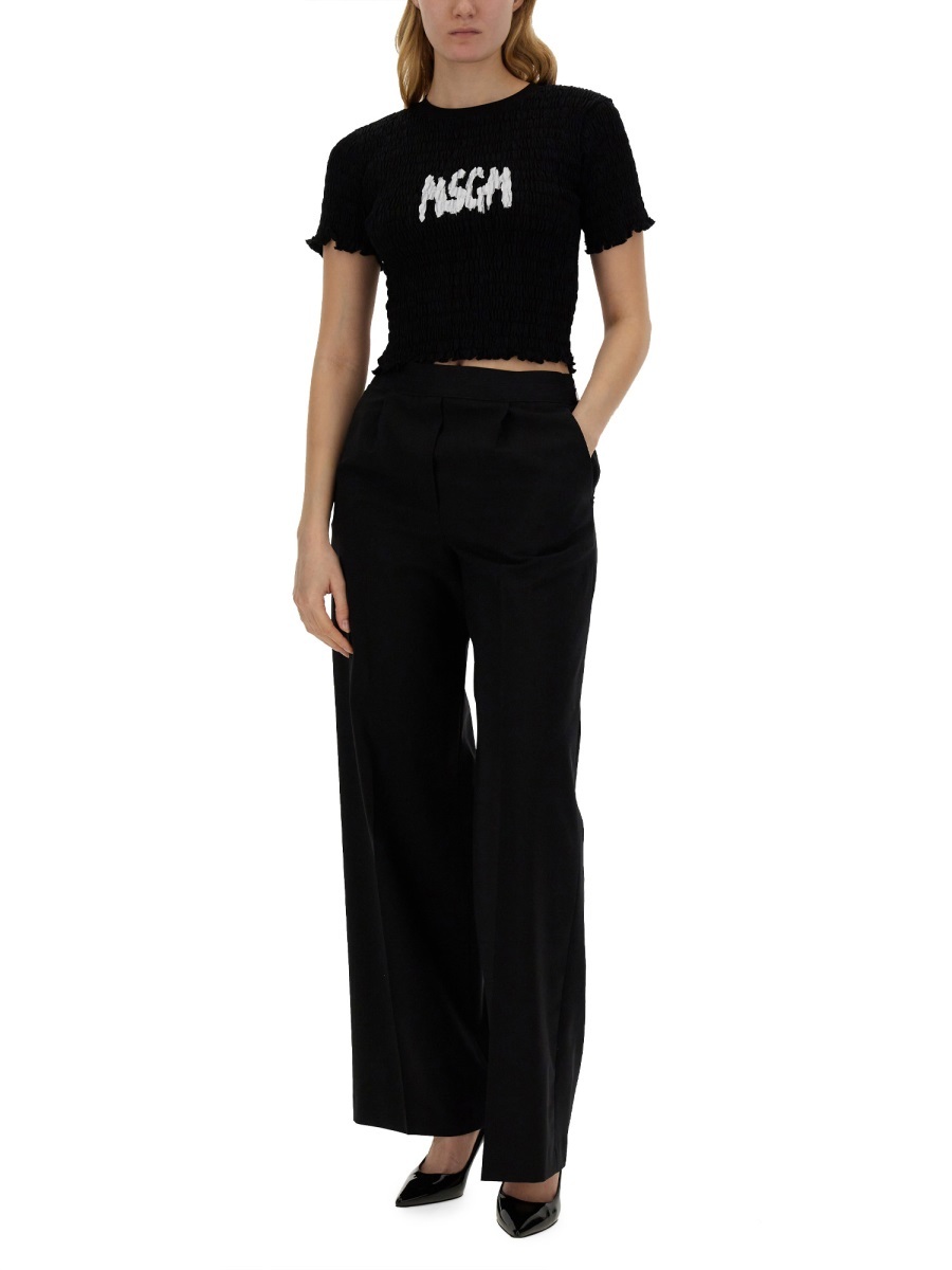 Msgm Wide-leg High-waist Trousers In Black