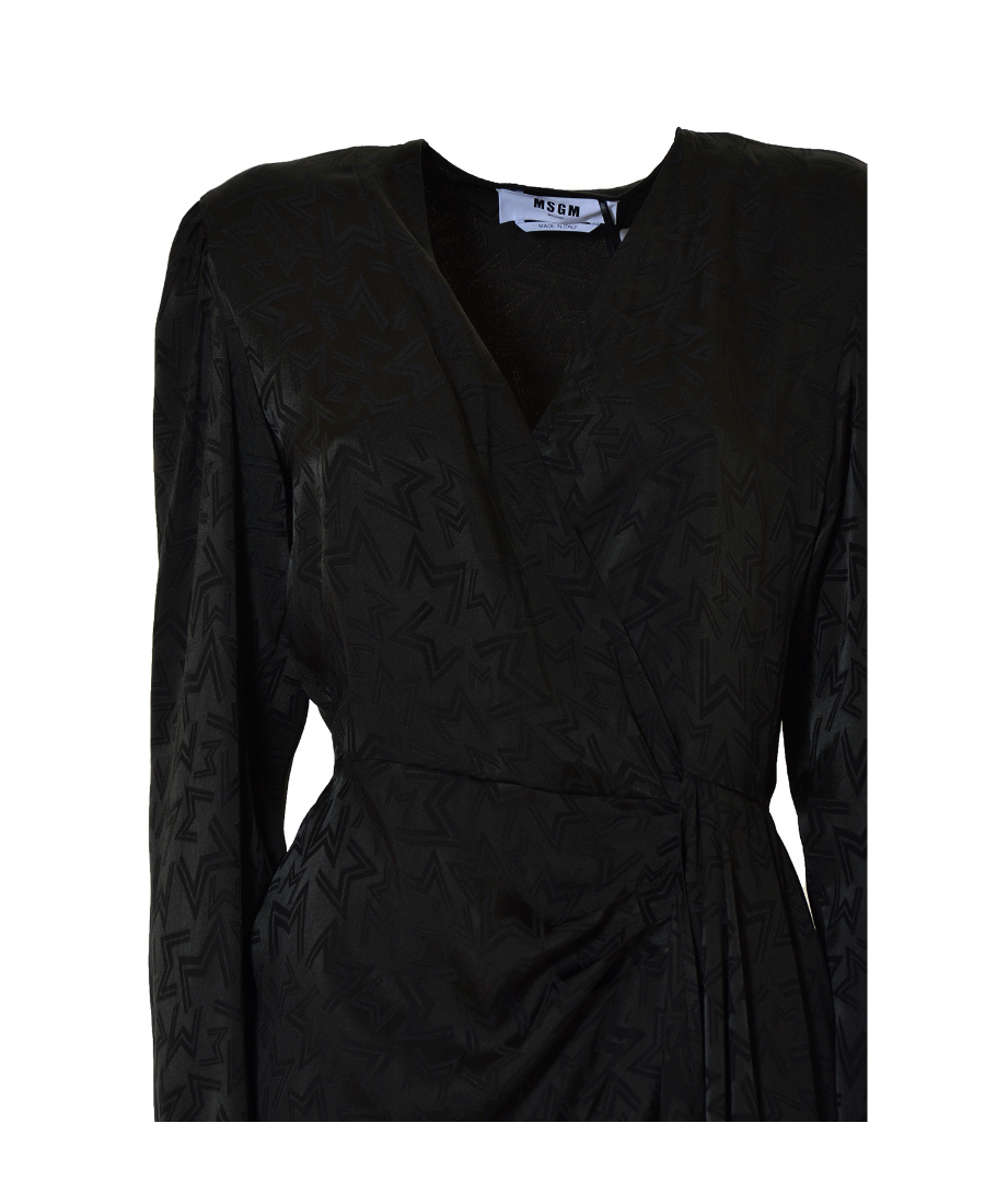 Msgm Monogram Print Wrap Design Asymmetric Hem Dress In Black