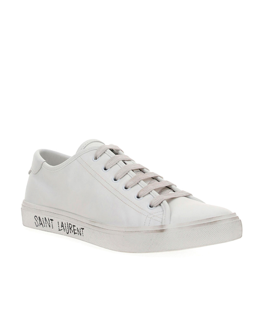 Saint Laurent Malibu Canvas-calf Low-top Sneakers In White