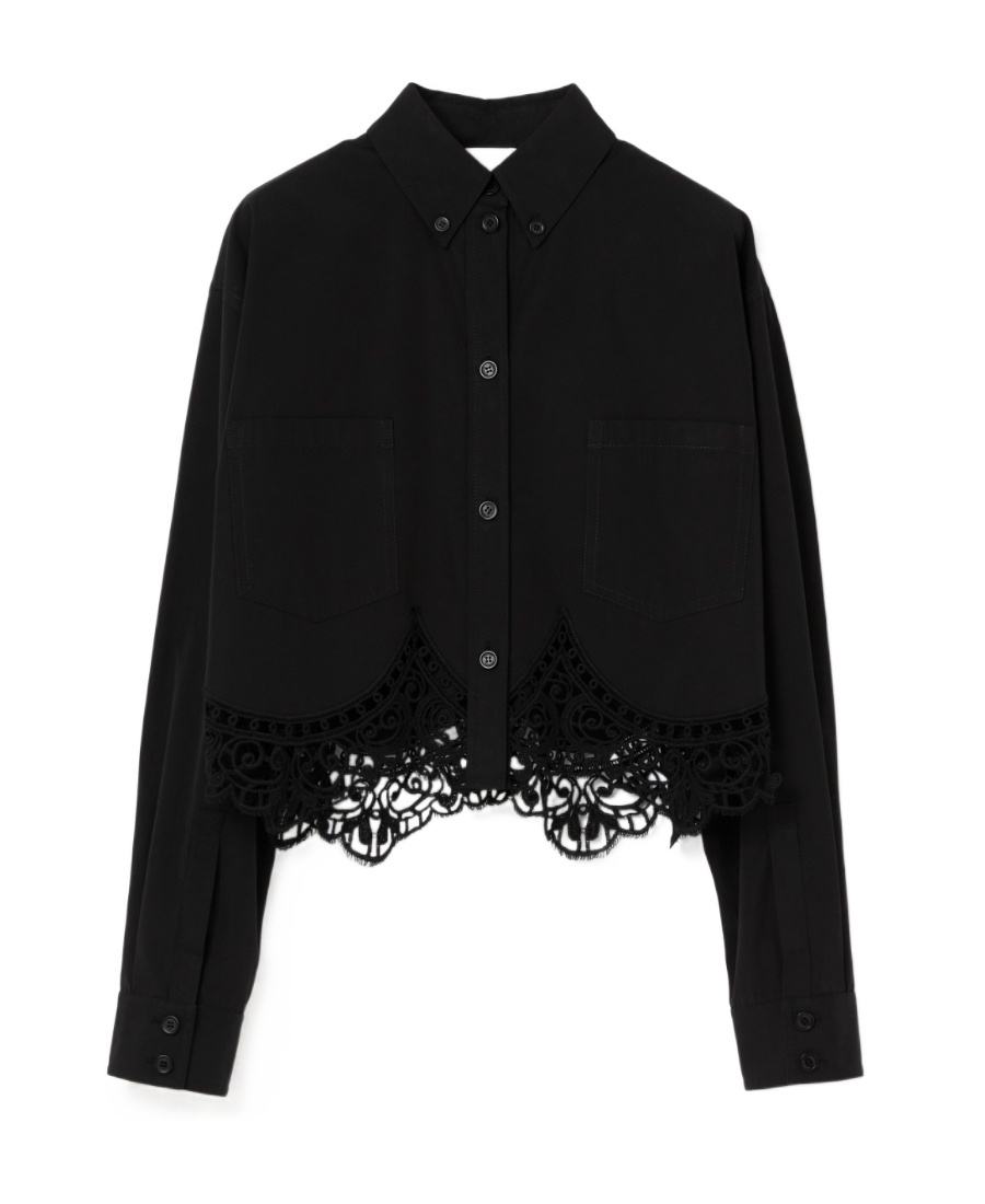 Burberry Cropped Shirt With Macrame Lace Insert In Black