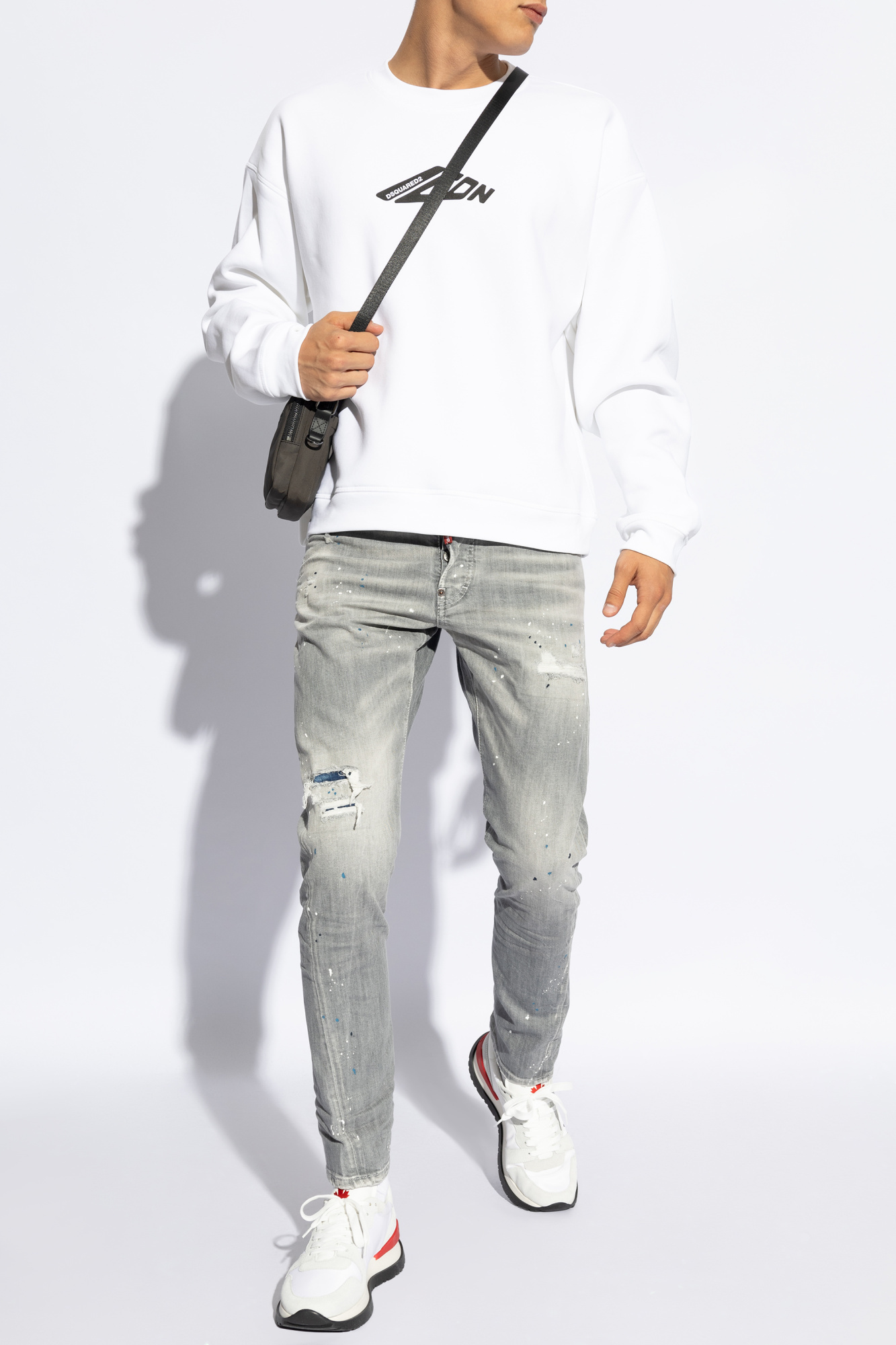 Dsquared2 Long Sleeve T-shirt With Contrasting Icon Print In Cotton Man In White