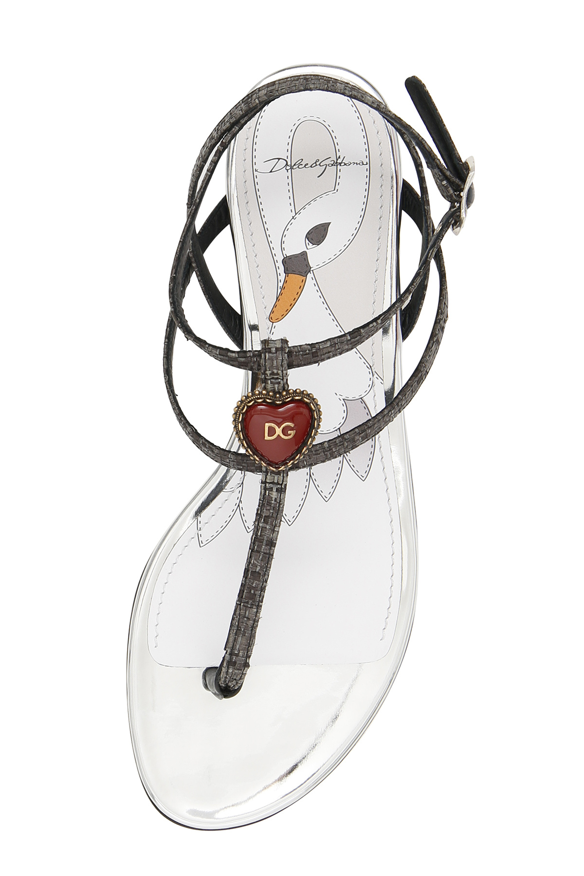 Dolce & Gabbana Heart-shaped Pendant Flat Sandals In Black