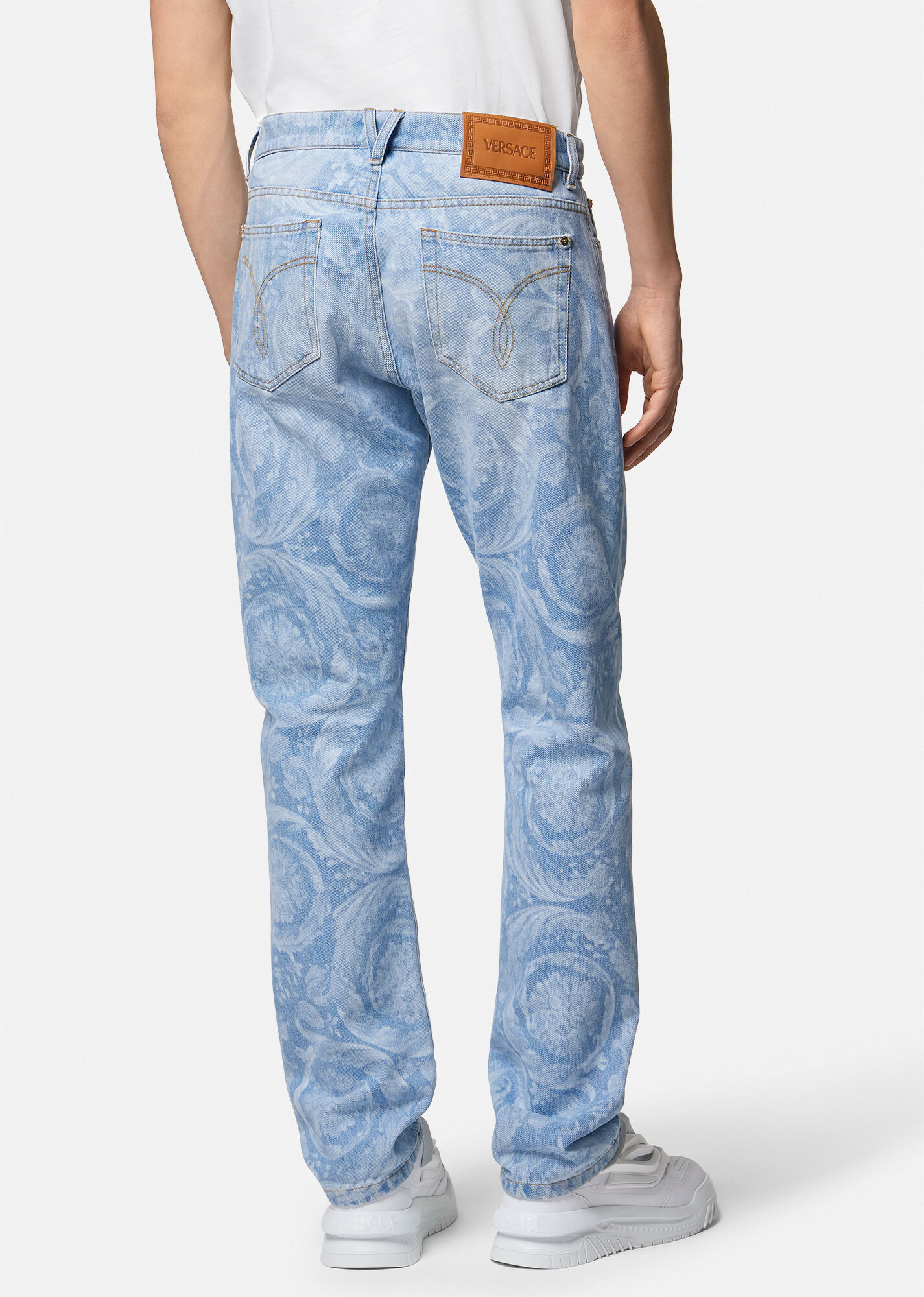 Versace Greek Braid Cable Knit Sweater In Blue