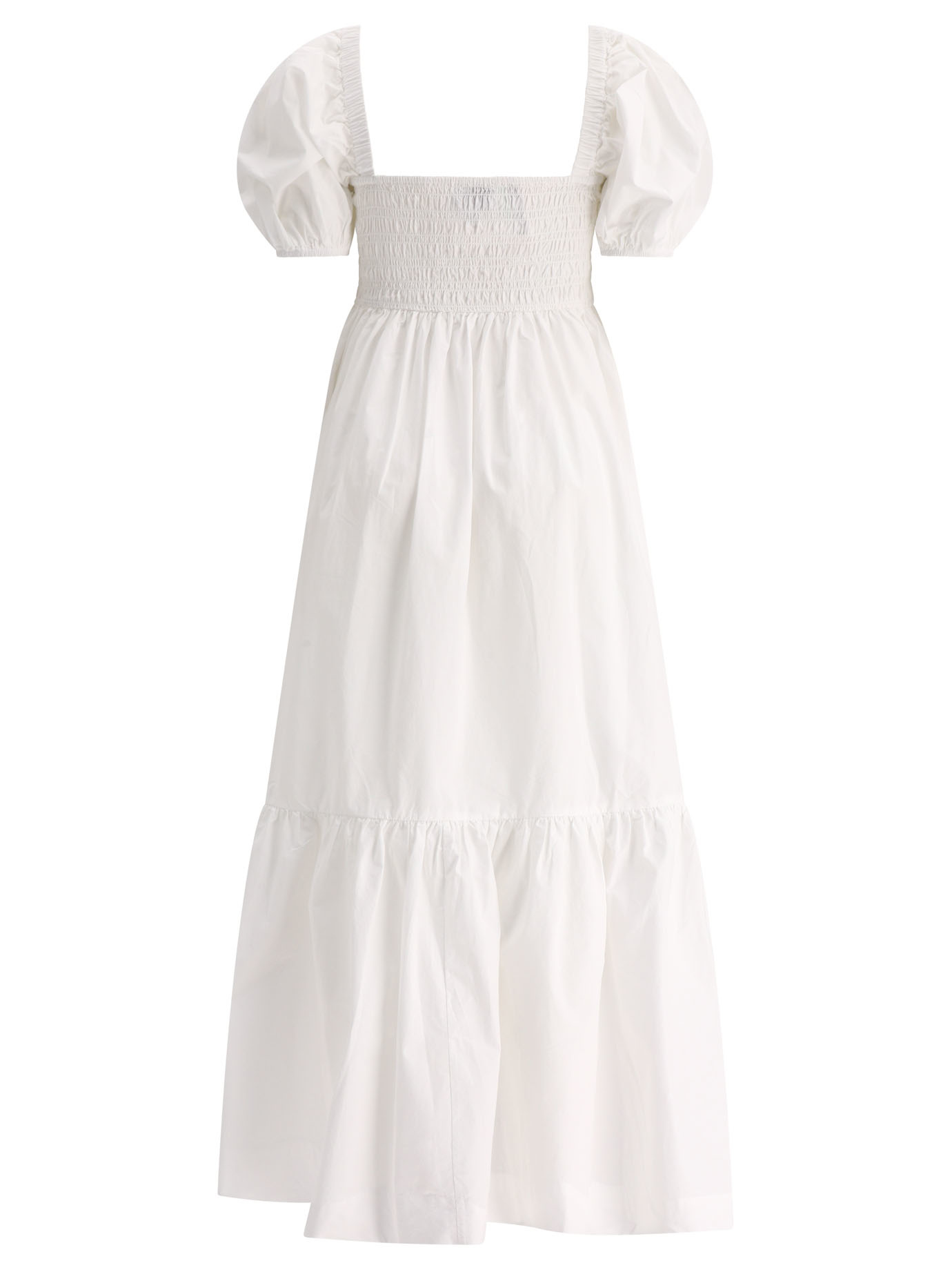 Shop Ganni Cotton Poplin Smock Maxi Dress In White