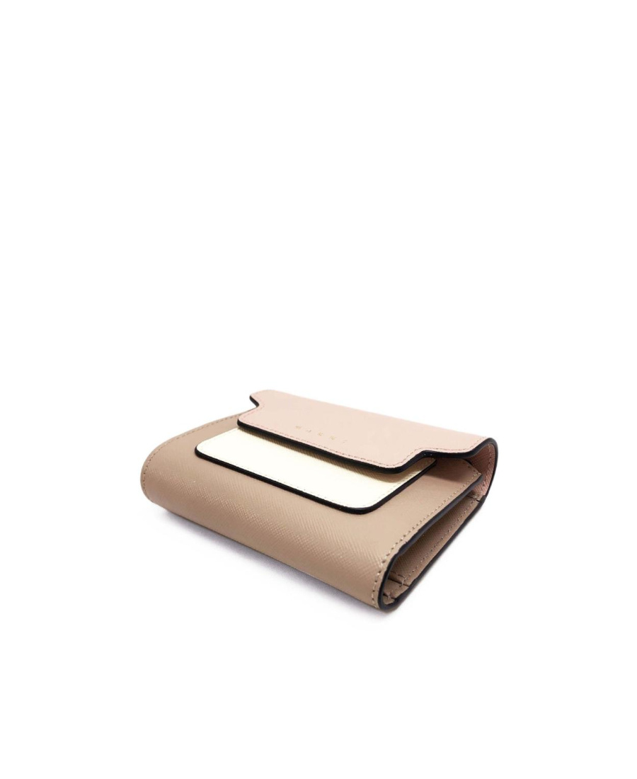 Marni Panelled Logo Print Wallet In Nude
