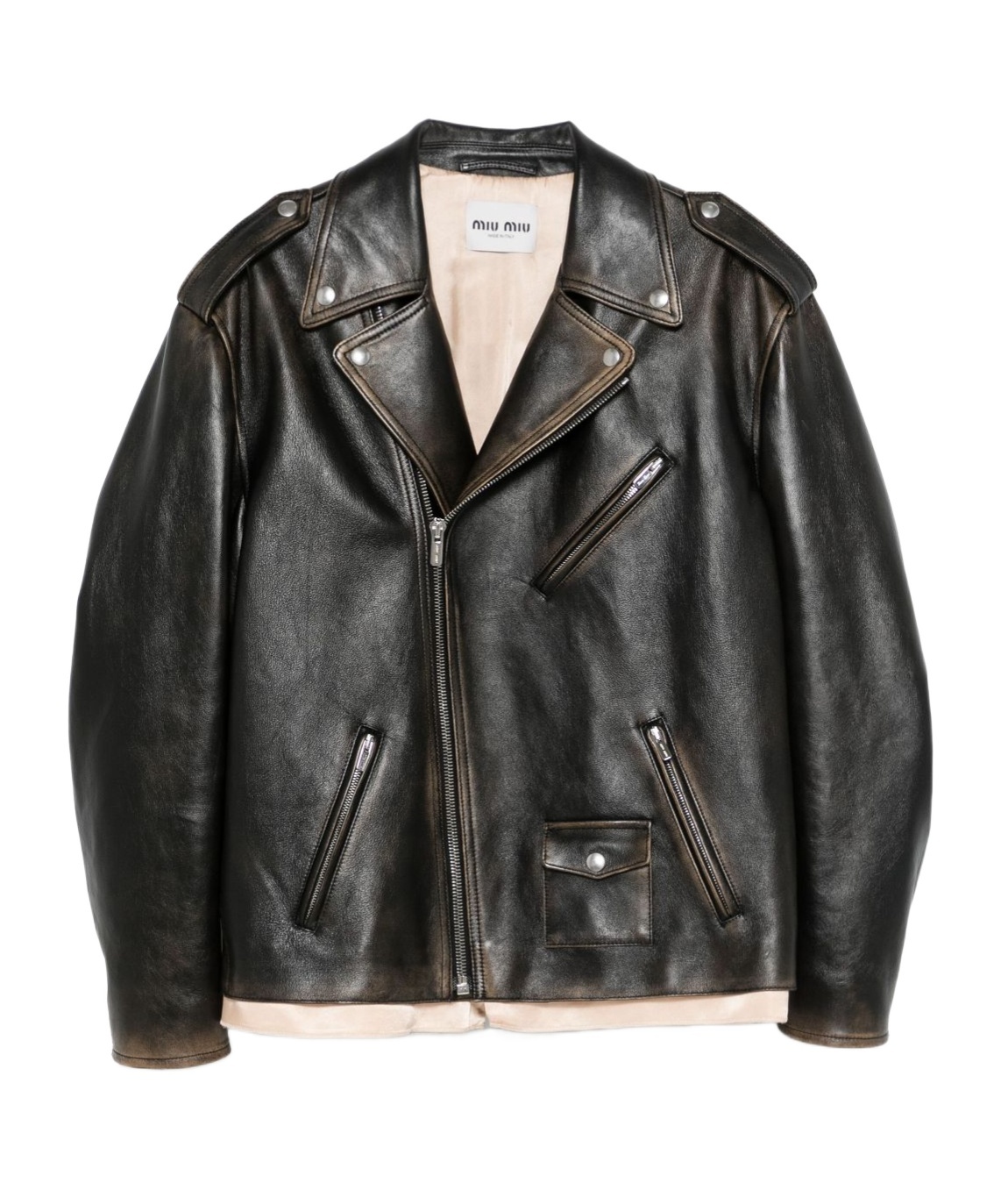 Miu Miu Klassische Lederjacke In Black