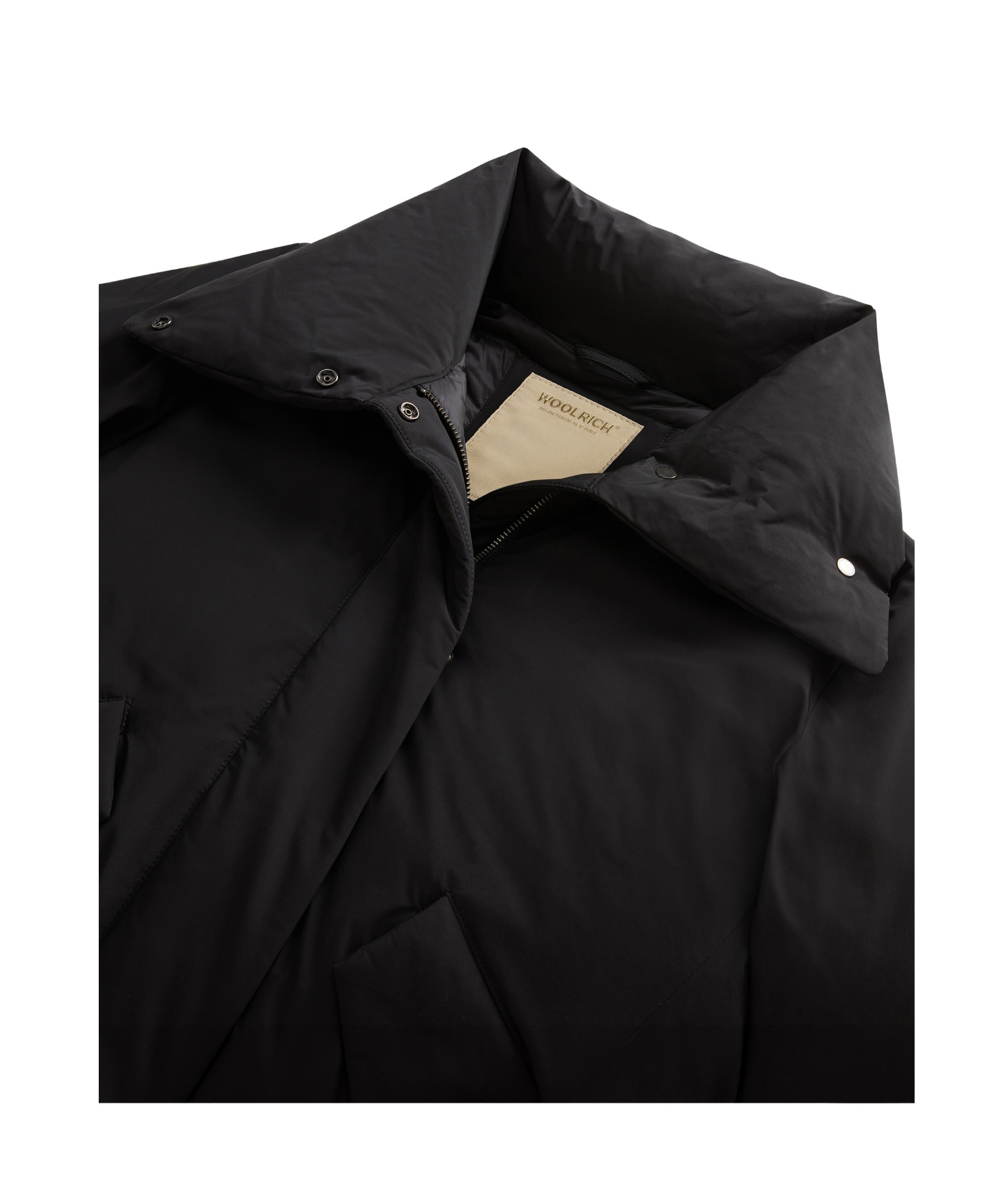 Woolrich Black Coat With High Collar And Boxy Silhouette In Black