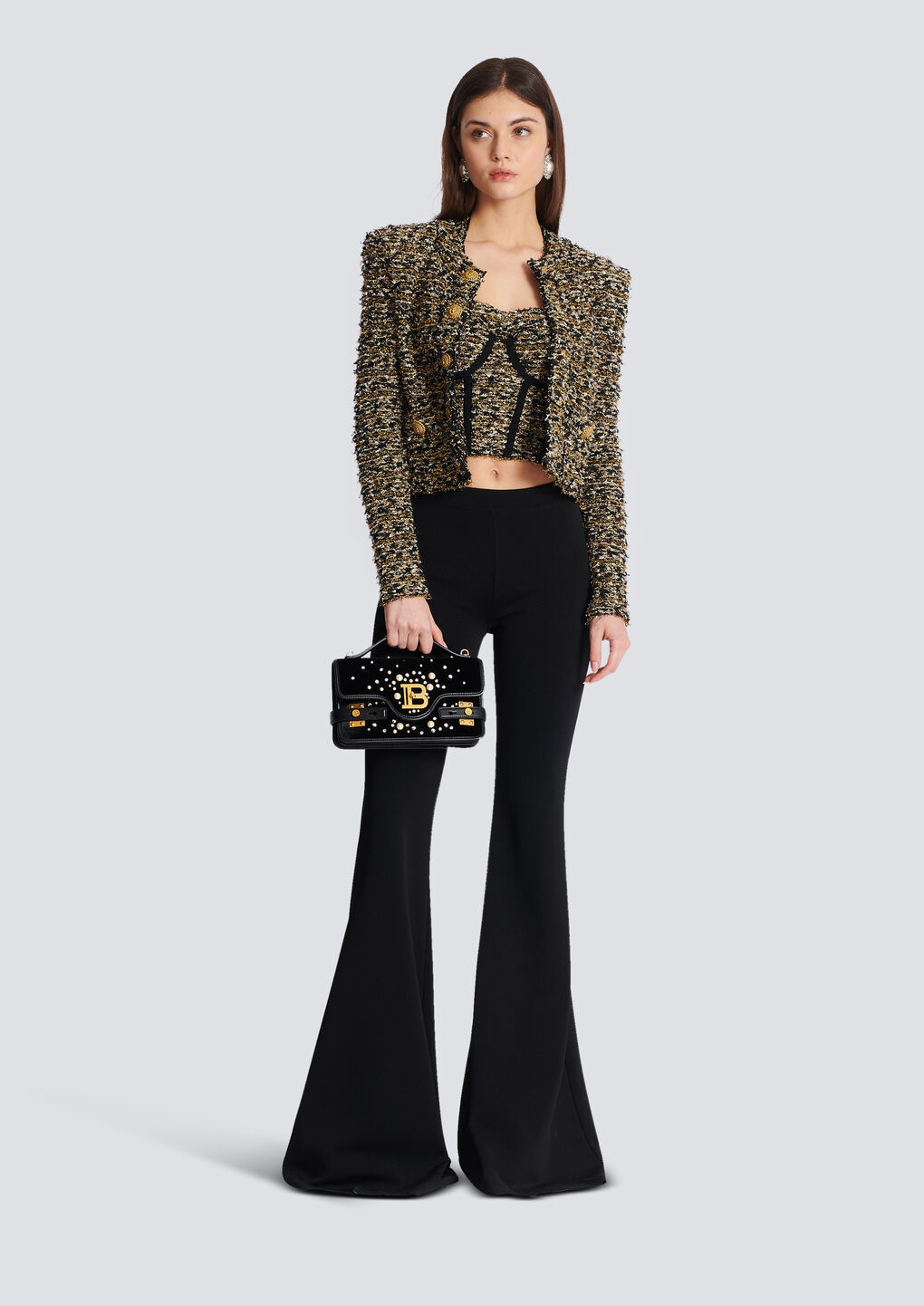BALMAIN CROPPED LUREX TWEED JACKET