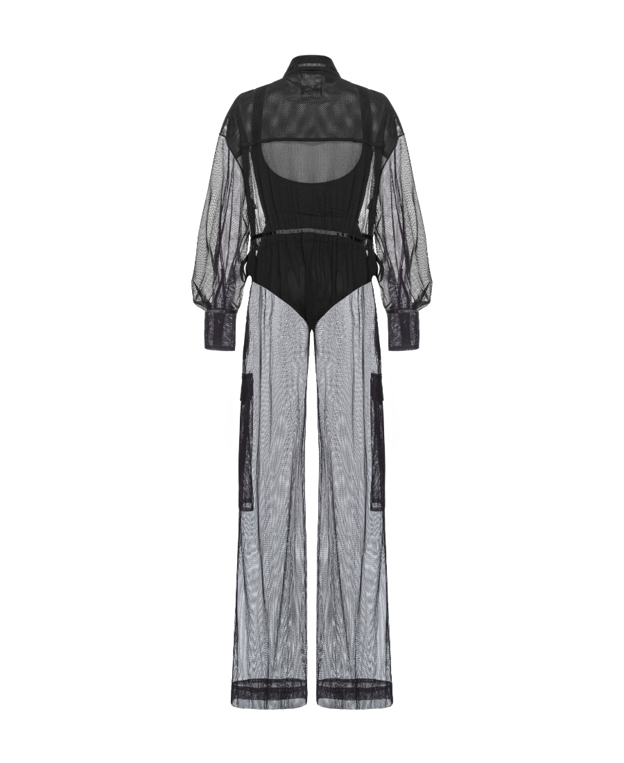 Pinko Reimagine Tulle Cargo Jumpsuit By Patrick Mcdowell In Black
