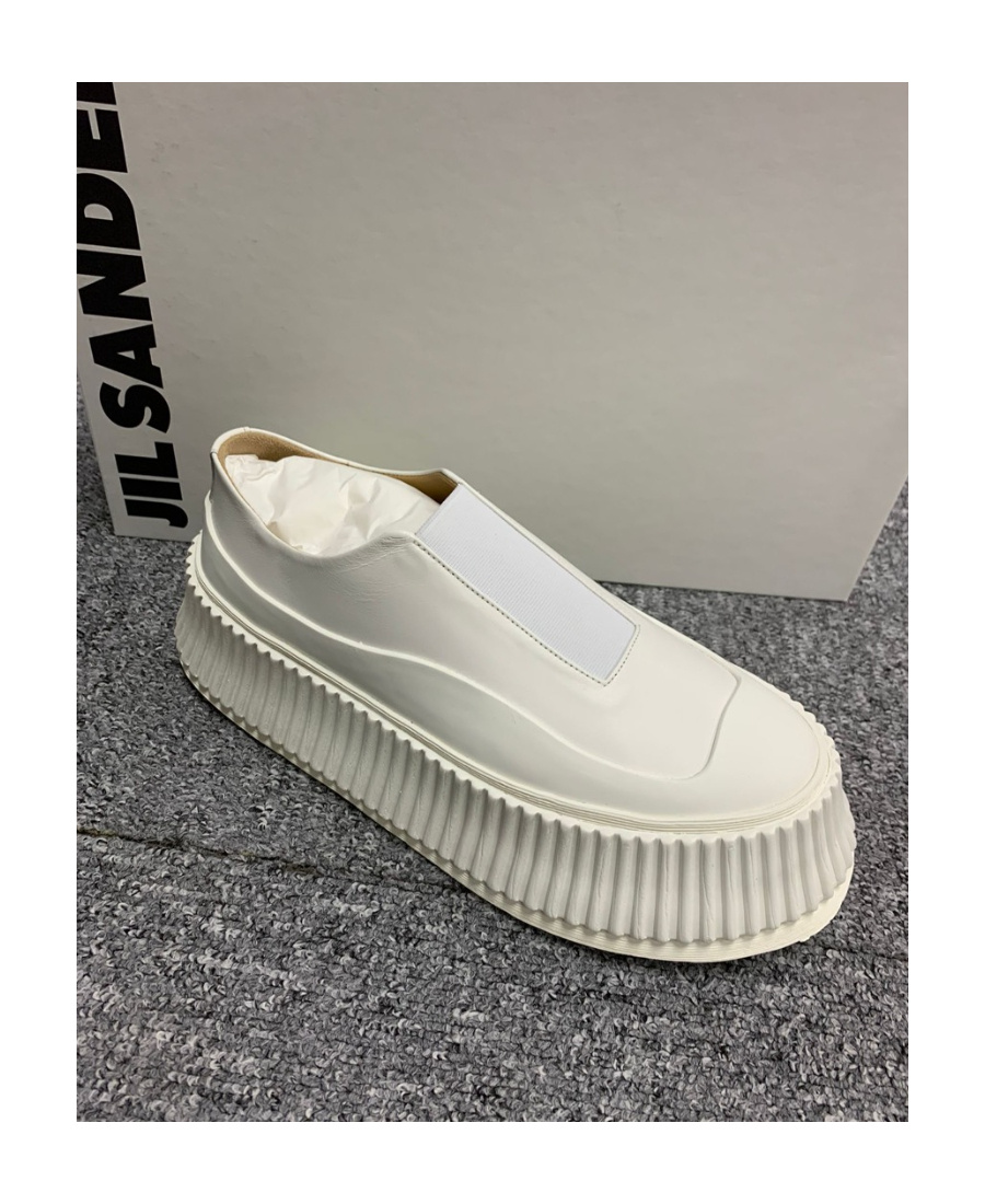 Jil Sander Flatform Leather Sneakers In White