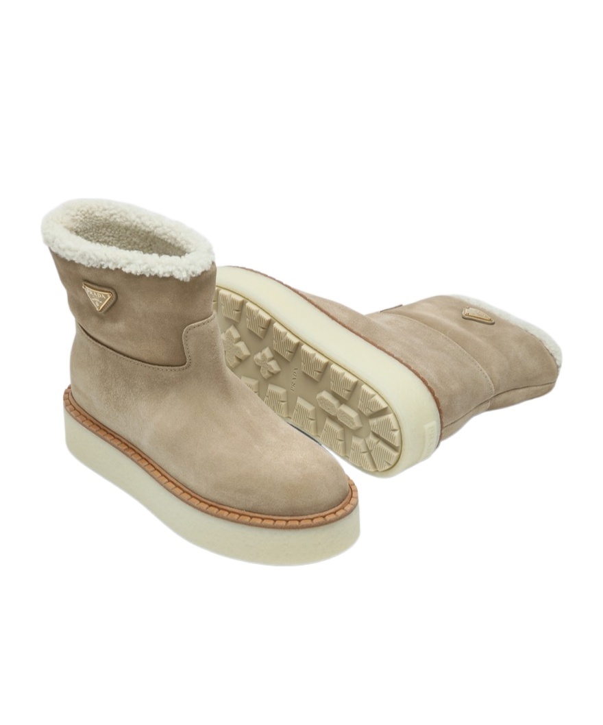 Prada Evolve Genuine Shearling Bootie In Brown