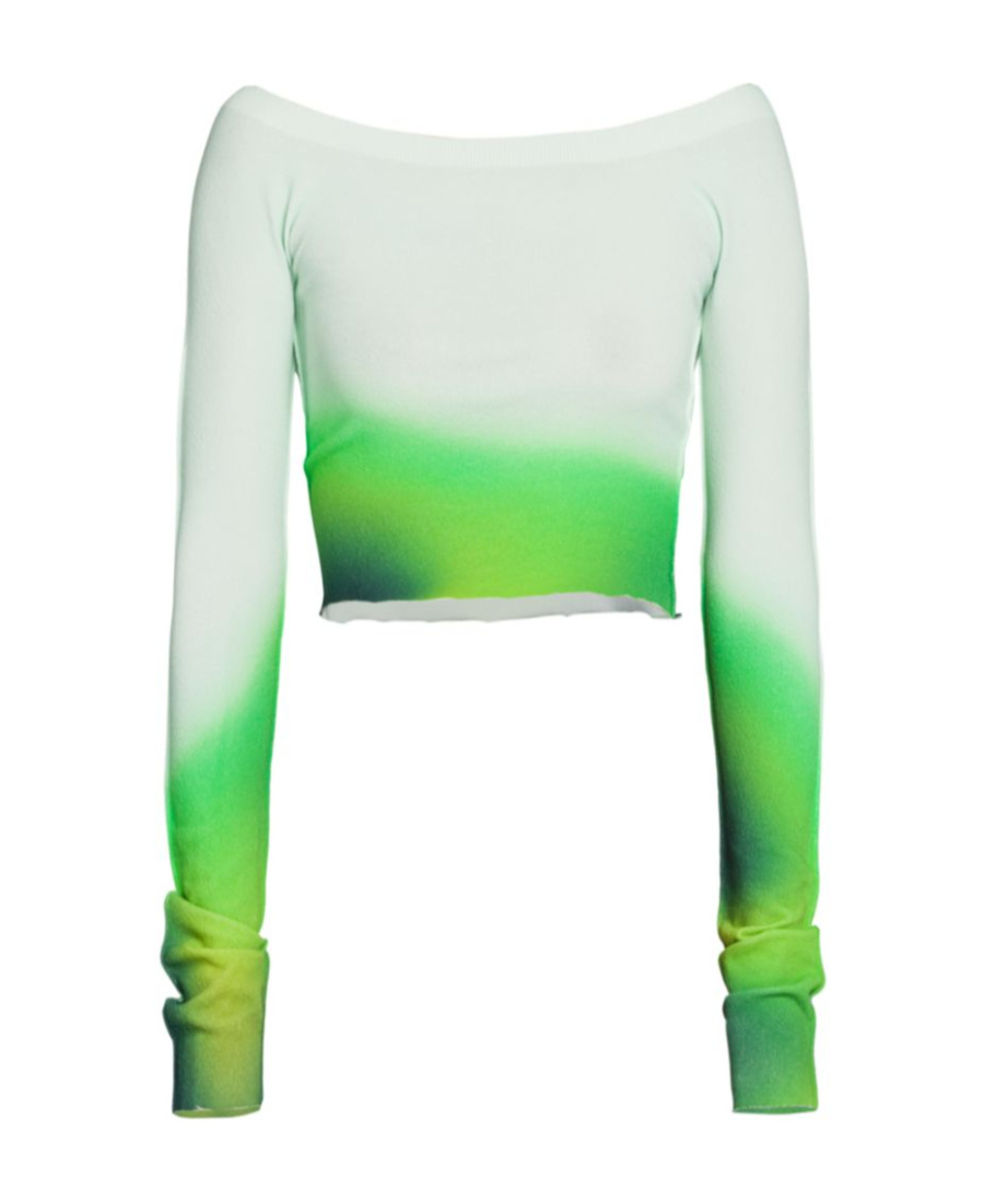Off-white Blurred Seamless Off-the-shoulder Top In Green