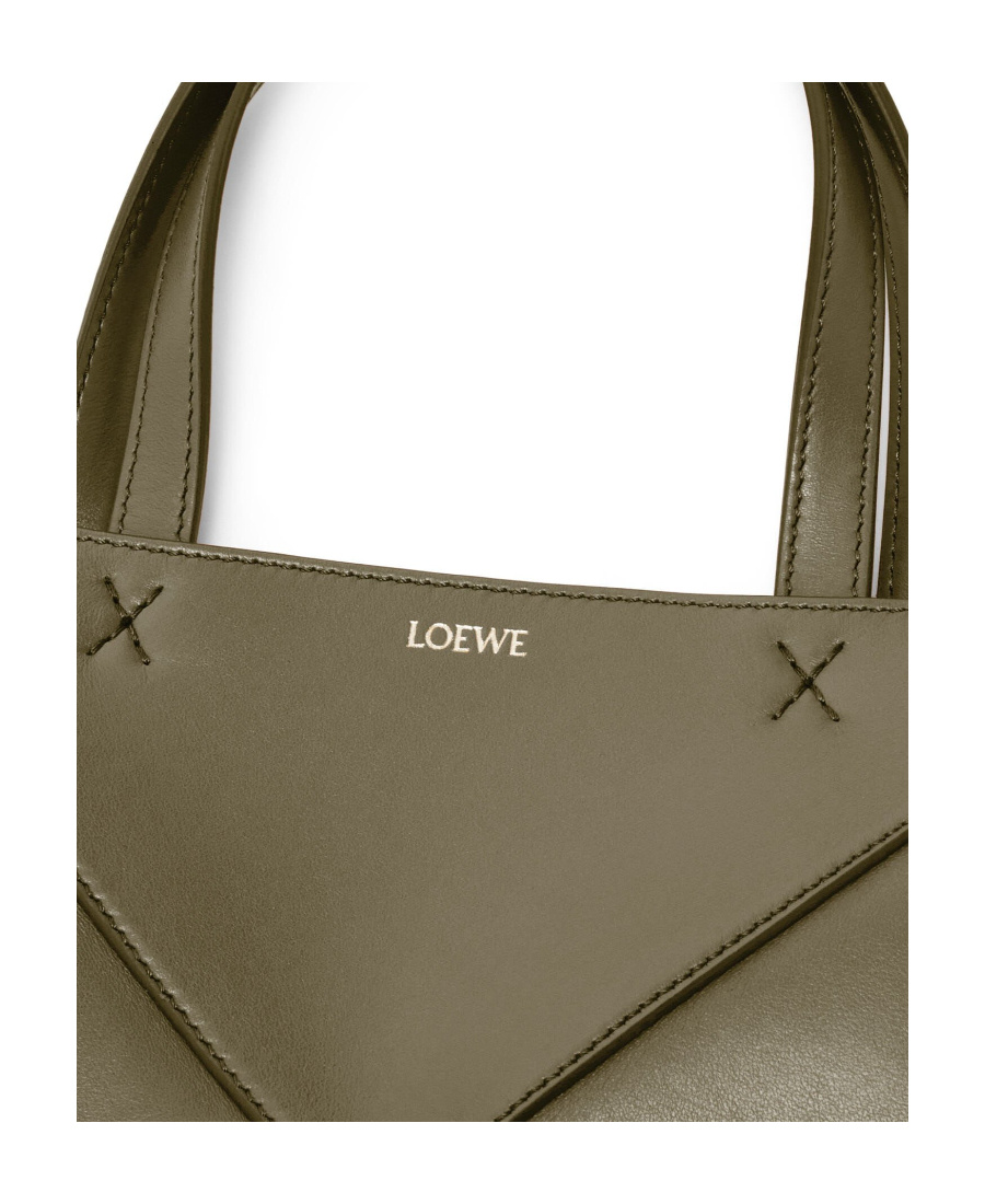 Loewe Mini Puzzle Fold Tote In Shiny Calfskin In Green
