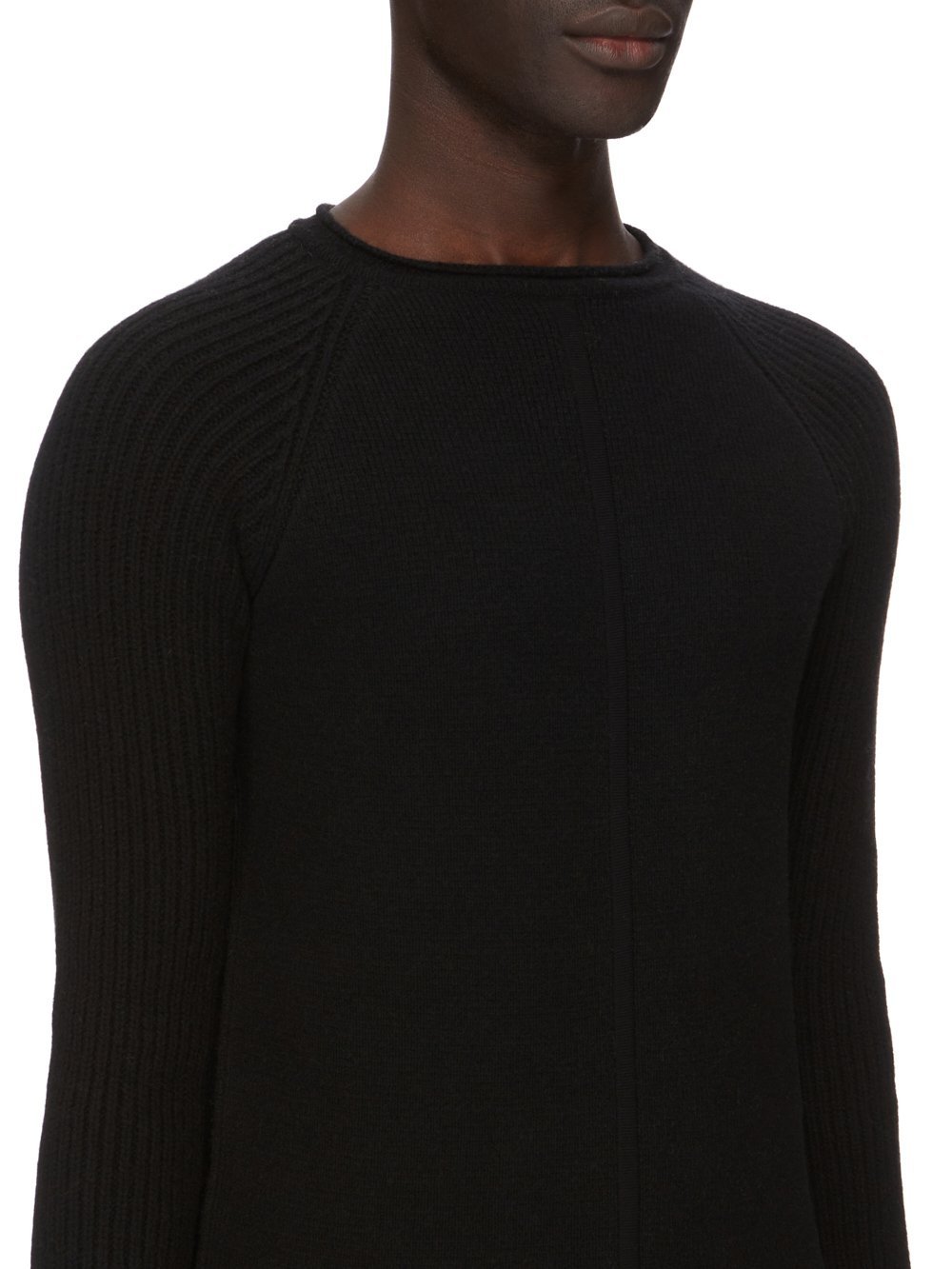 Rick Owens Black Long Sleeve Top With Crewneck In Cashmere And Wool Man In Black