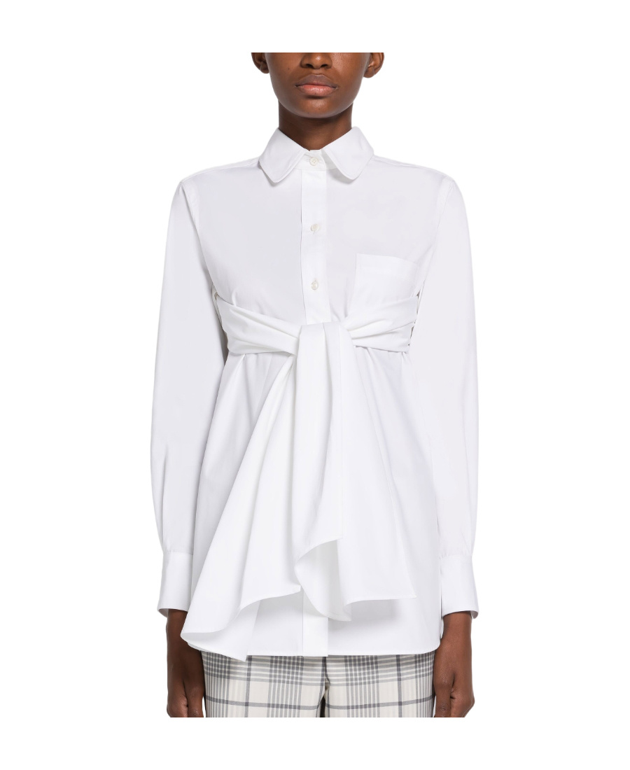 Thom Browne Cross-strap Belted Waist Shirt In White