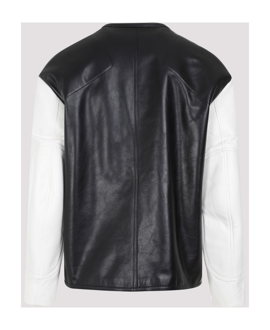 Jil Sander Two-tone Leather Biker Jacket In Black