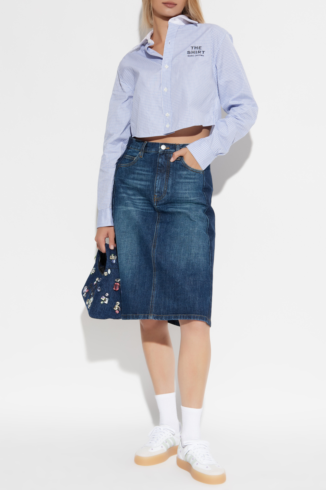 Marc Jacobs Two-tone Denim Midi Skirt In Blue
