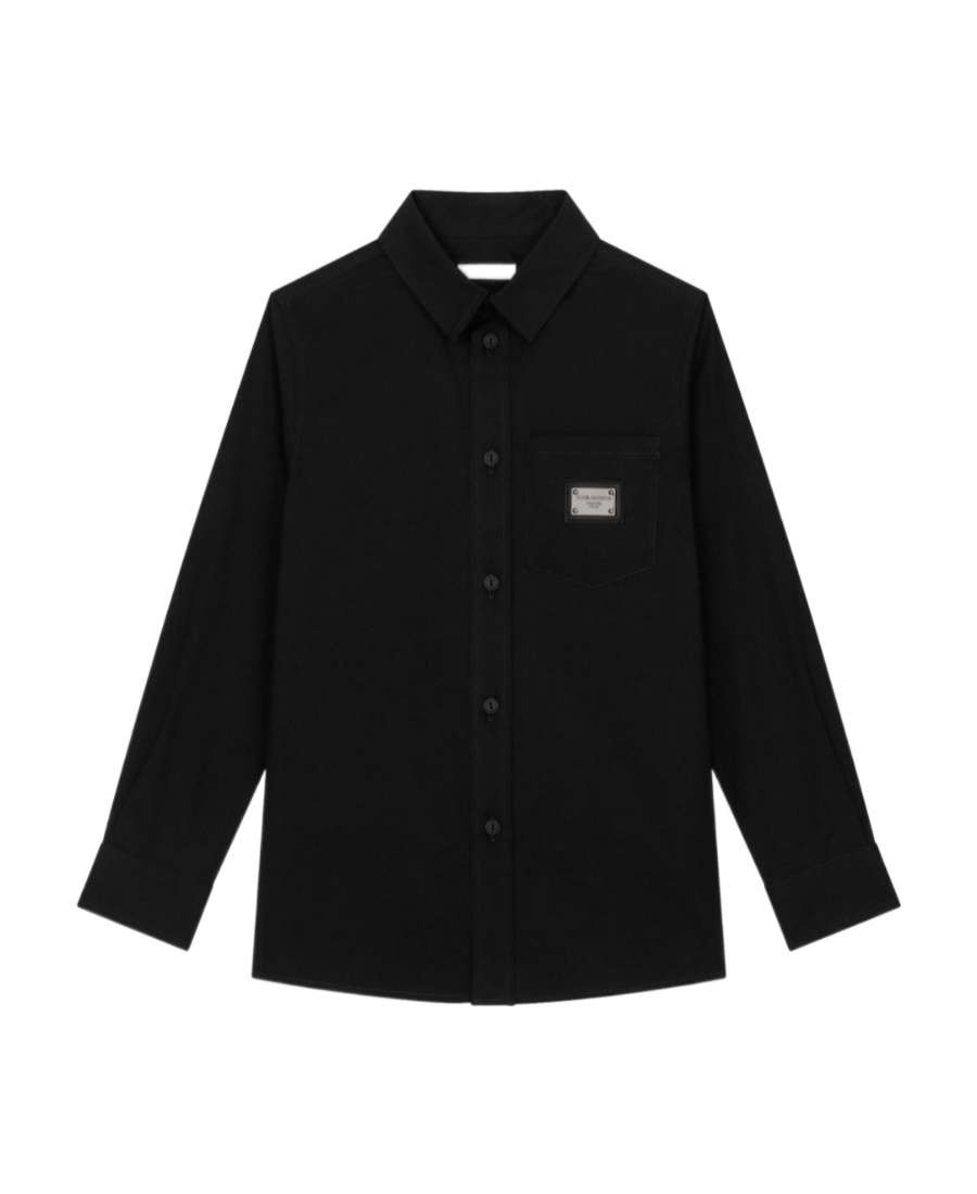Dolce & Gabbana Poplin-texture Logo-plaque Shirt In Black