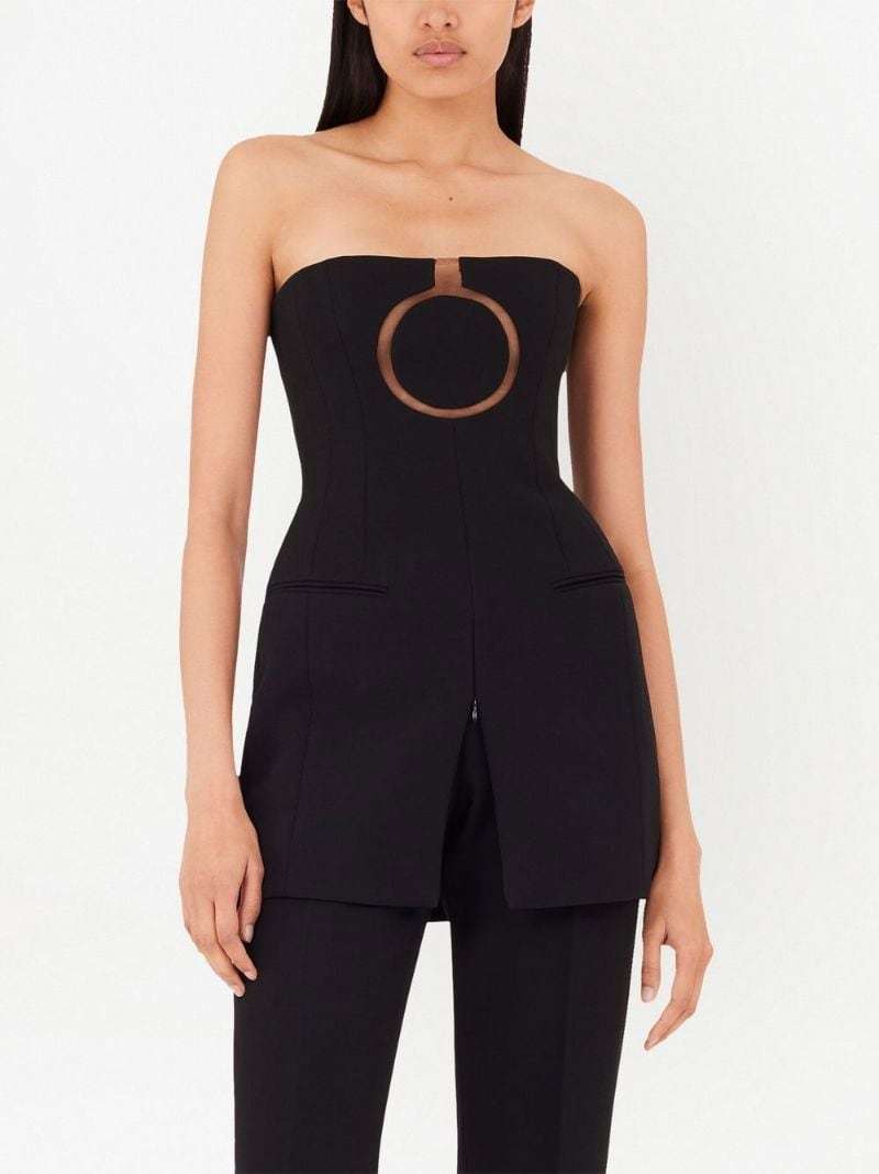 Ferragamo Pure Wool Mini Dress With Tulle Insert In Black