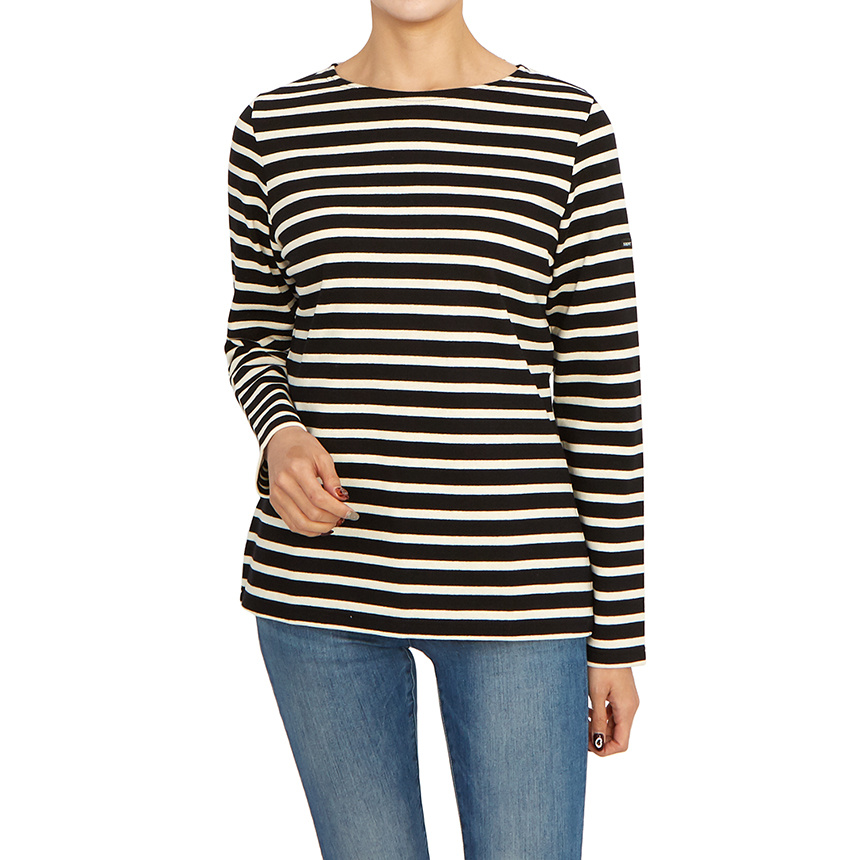Saint James Cotton Crewneck Embroidered Striped T-shirt In Gray