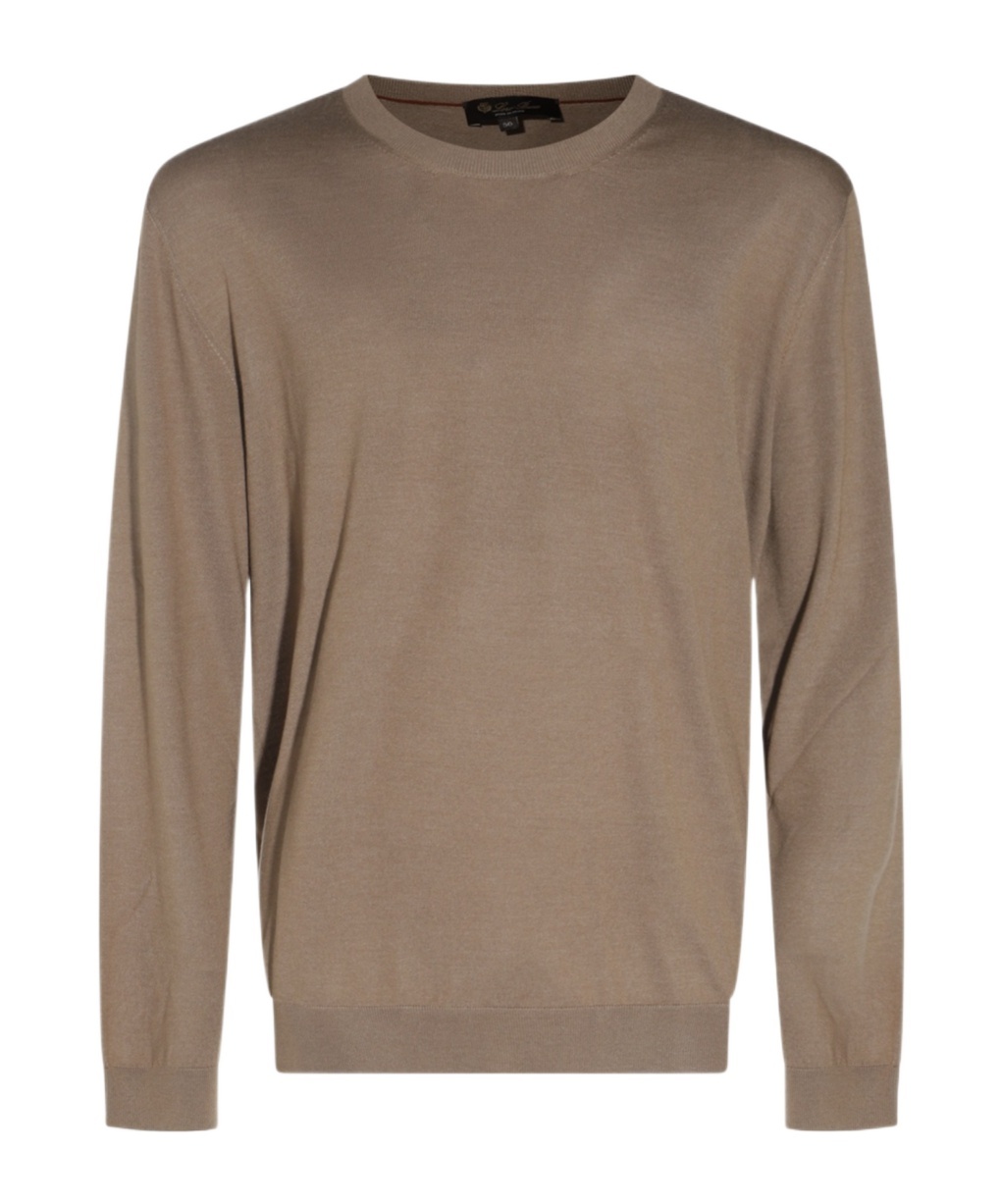 Loro Piana Ribbed Crewneck Sweater With Long Sleeves In Brown