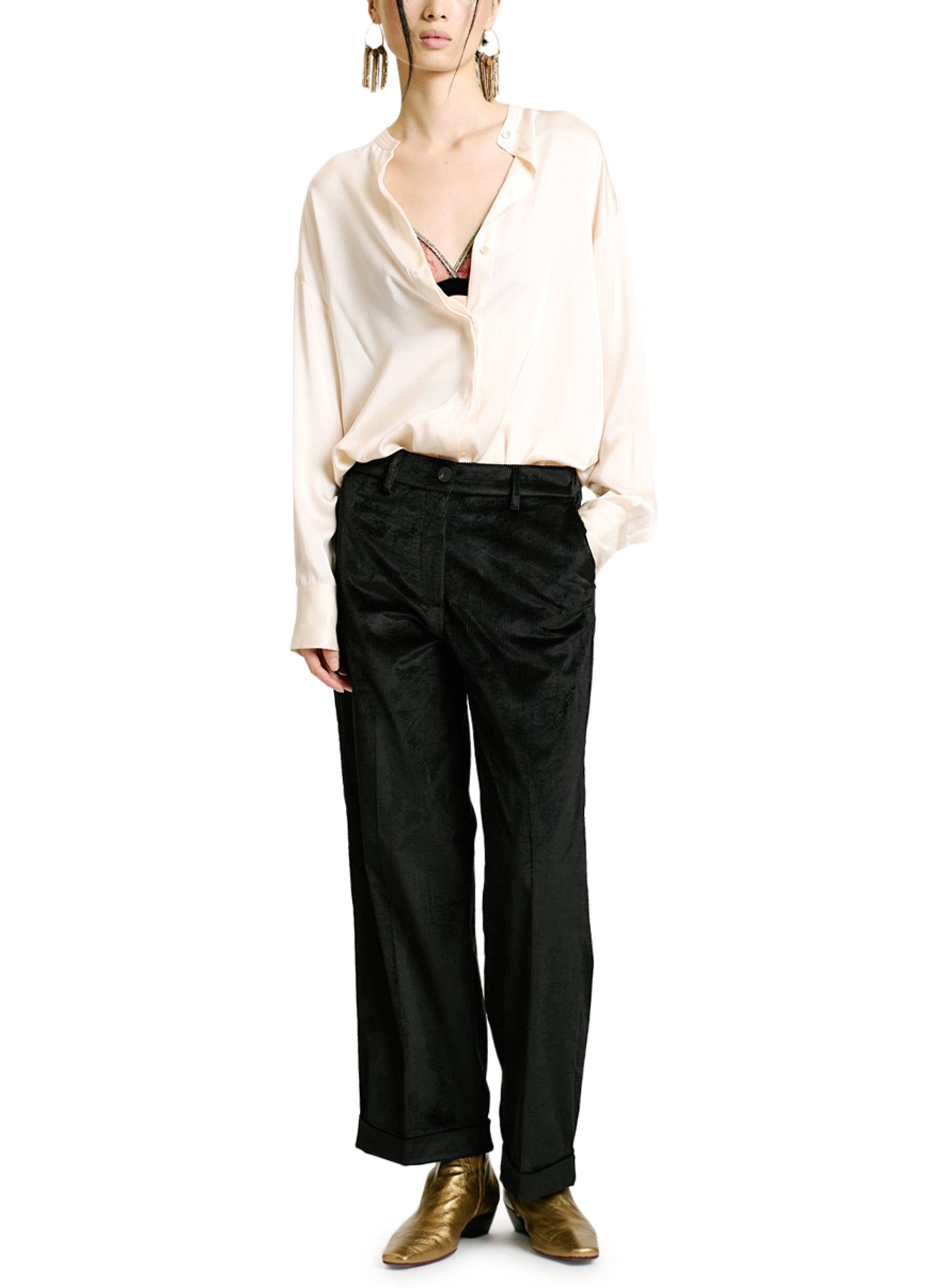 Momoní Dango Pants In Stretch Corduroy In Black