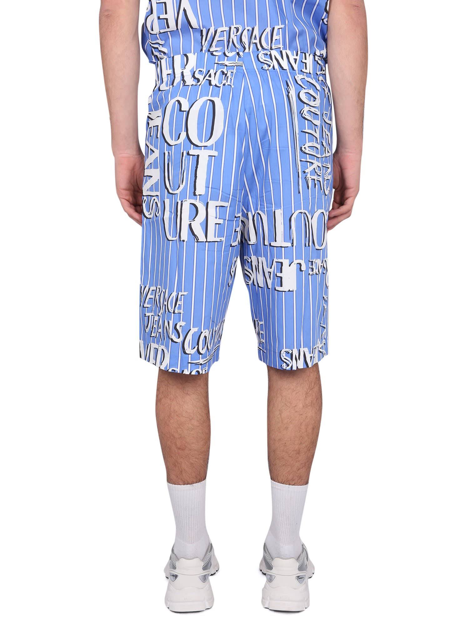 Versace Jeans Logo-print Cotton Shorts In Blue