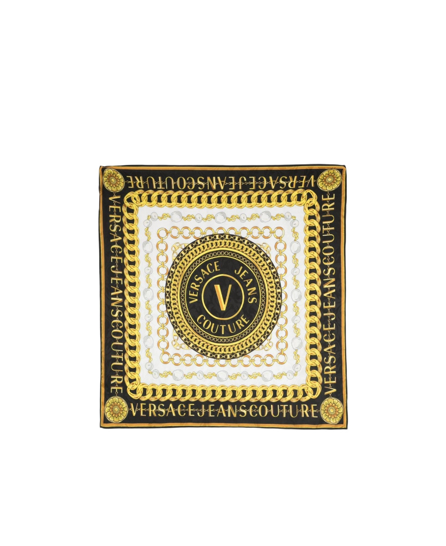 Versace Jeans Logo-print Silk Scarf In Multicolor