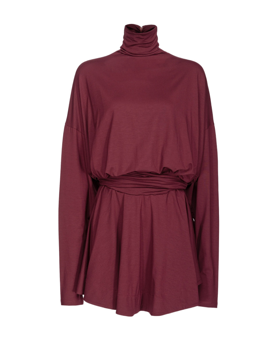 Pinko High-neck Long-sleeve Minidress In Red