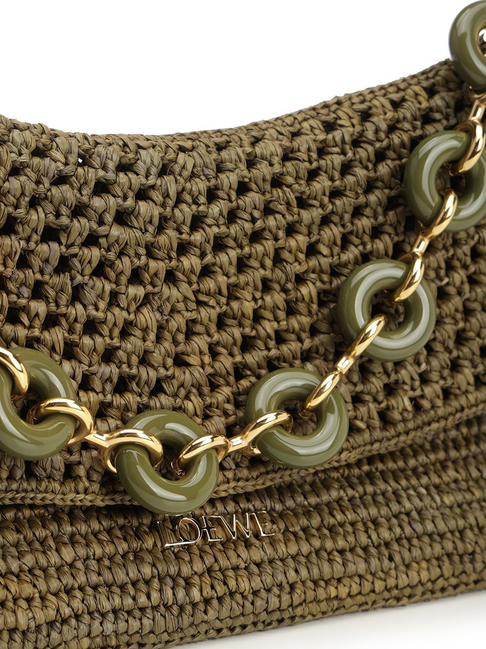 LOEWE MEDIUM OLA SHOULDER BAG IN RAFFIA AND CALFSKIN