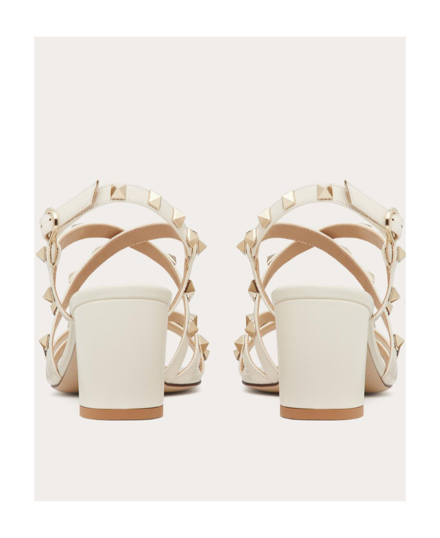 Valentino Garavani Rockstud Calfskin Sandal With Straps 60mm Woman Light Ivory 41.5 In White