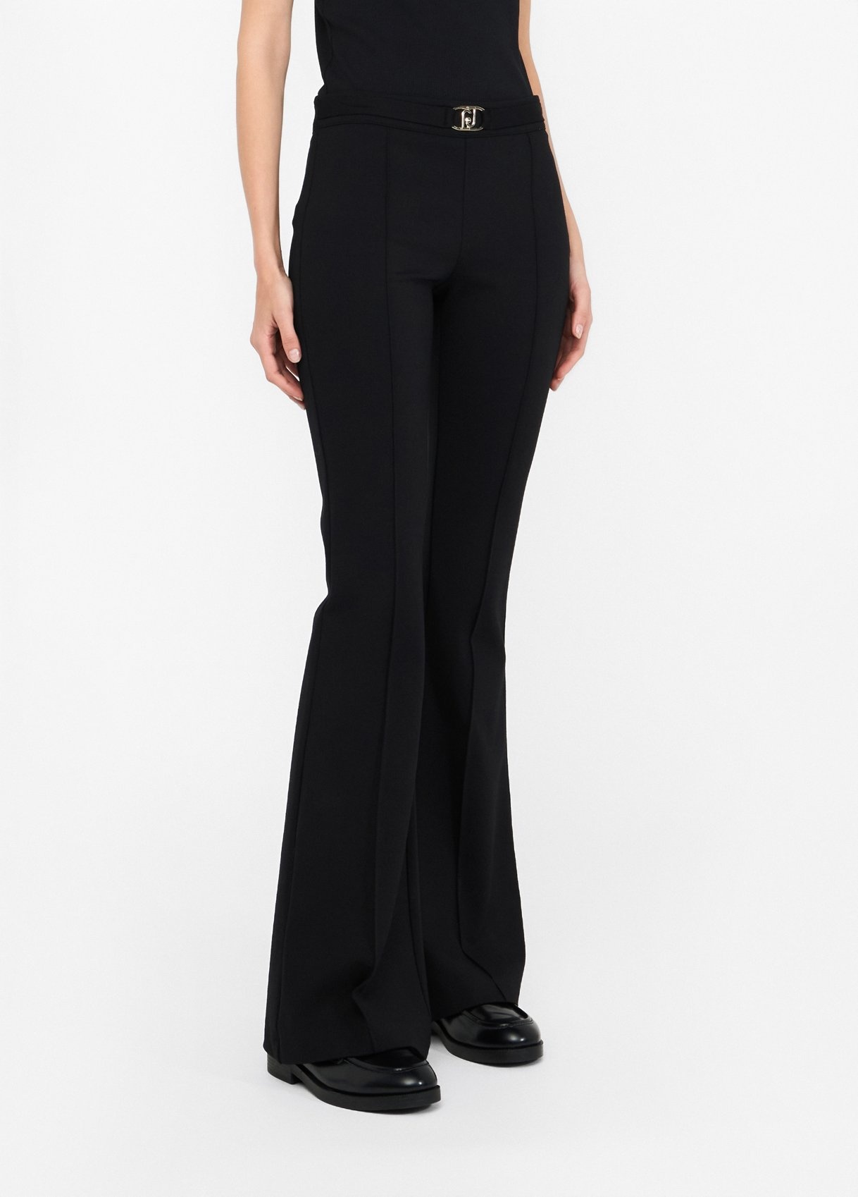 Liu •jo High Waist Flared Casual Pants In Black