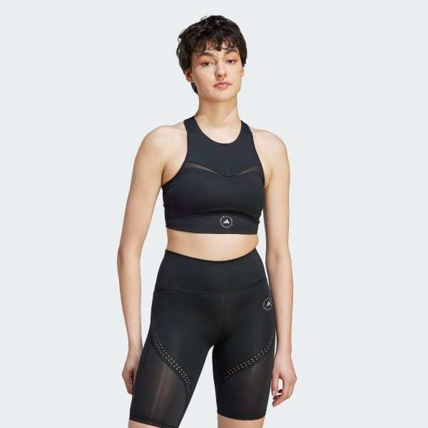Shop Adidas By Stella Mccartney Training Logo-print Cropped Top In Black