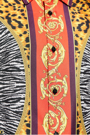 Versace Wild Cats Printed Silk Shirt In Orange