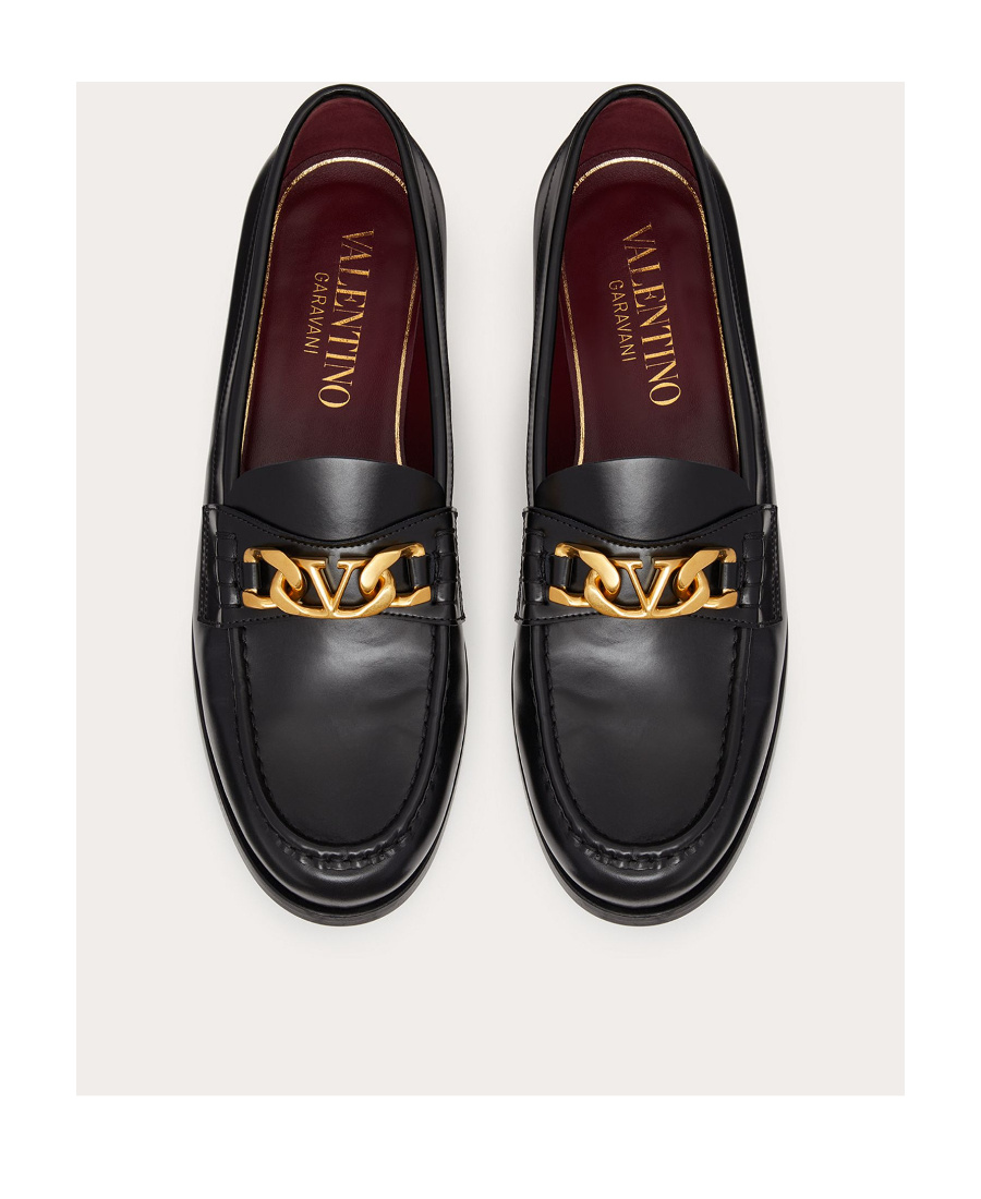 Valentino Black Vlogo Signature Leather Loafers In Black